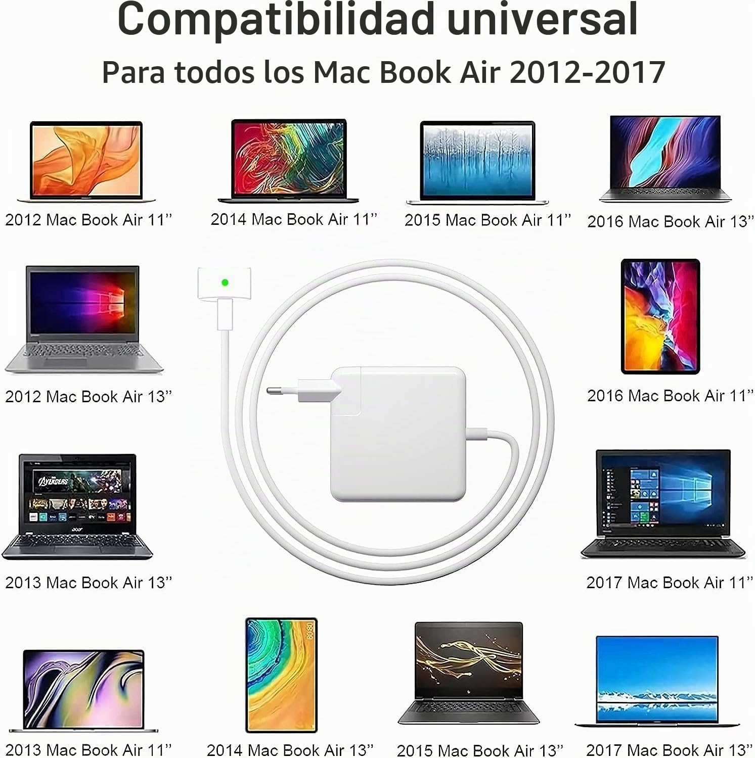 Cargador Macbook Air 45W, Cargador Mac Book Air T-Tip para Macbook Air 11" &13" Mediados de 2012, (2012-2017), Modelo A1435, A1436, A1465, A1466 etc