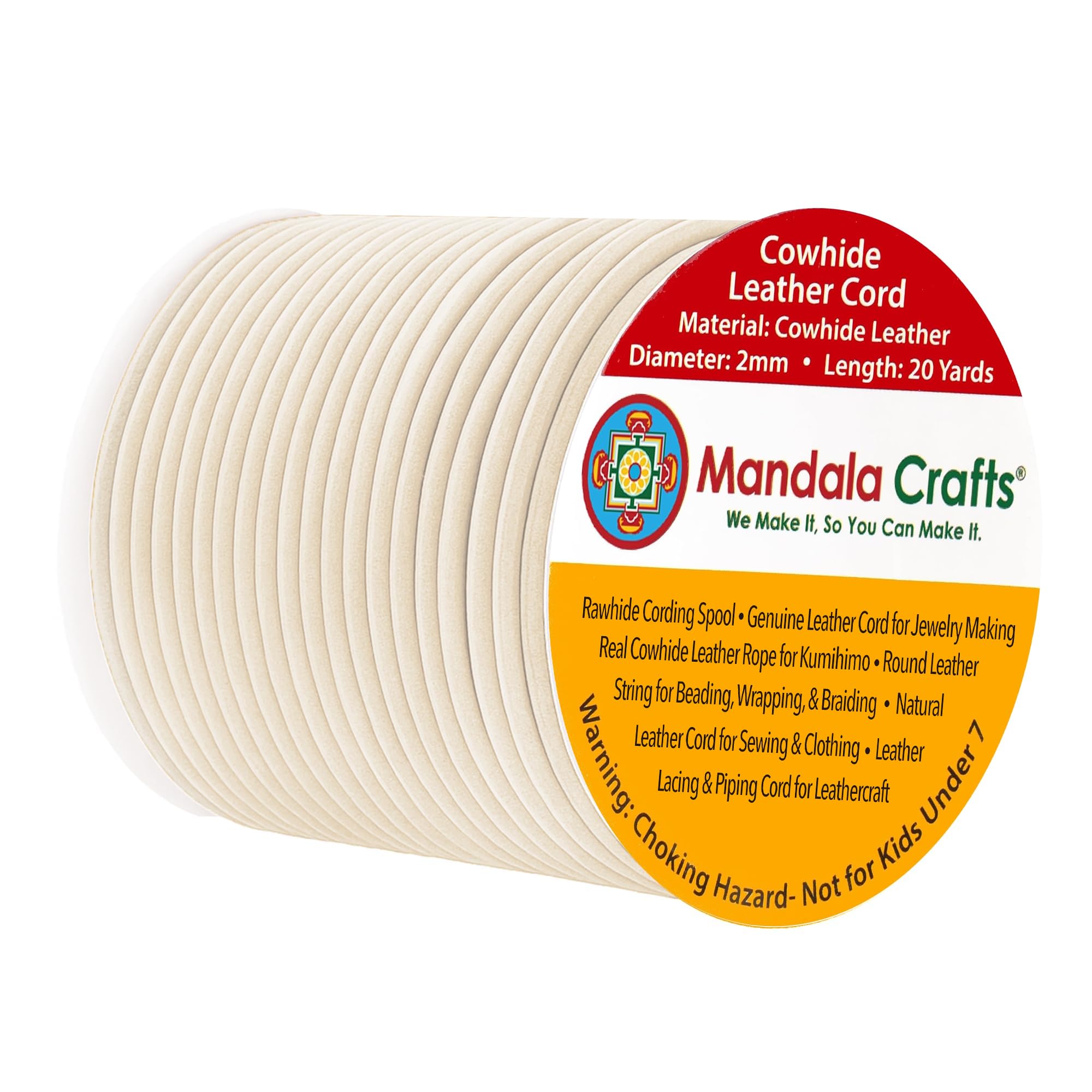 Amazon.com: Mandala Crafts Round Genuine Cream Leather Cord for