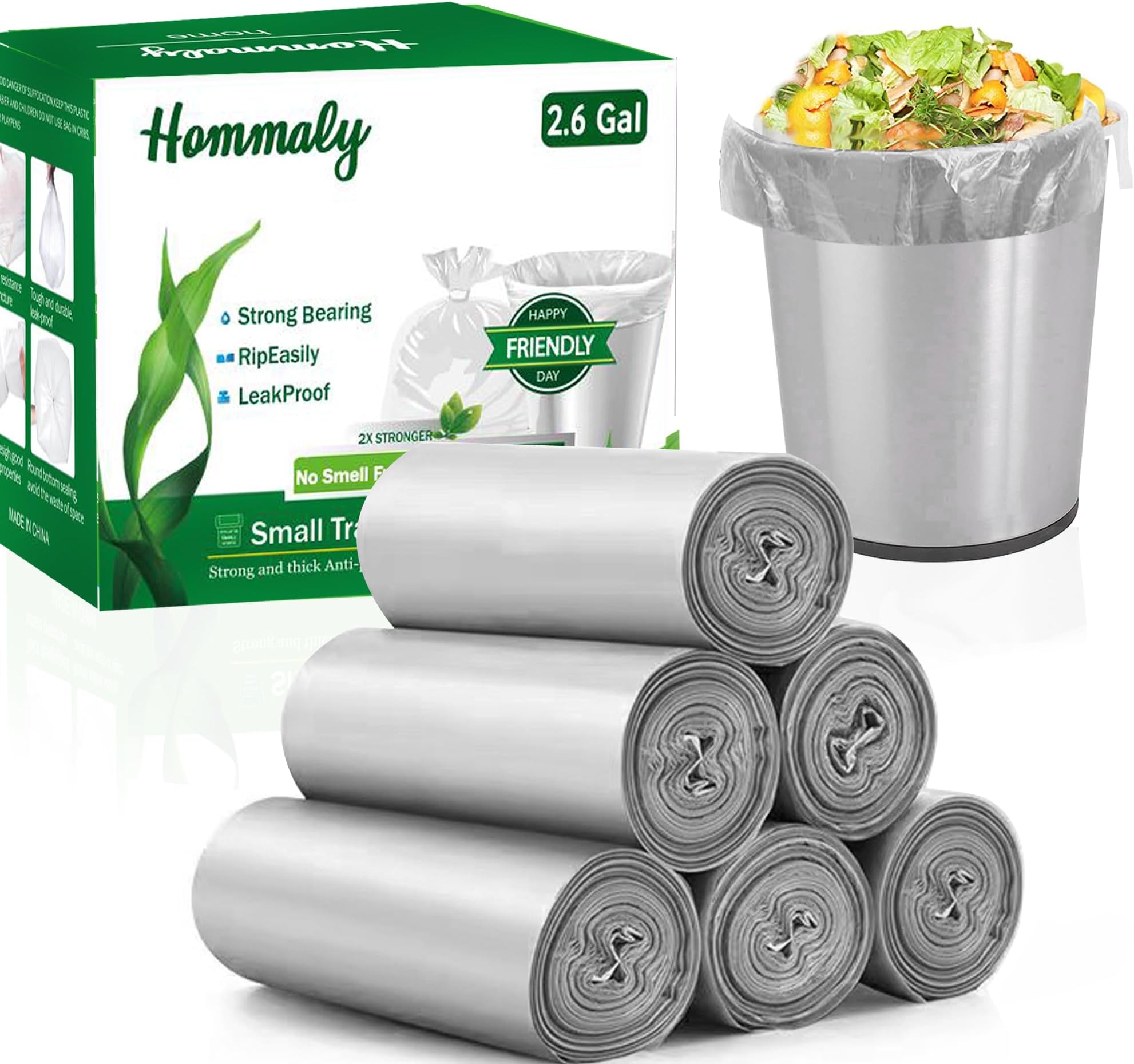Hommaly 2.6 Gallon 240 pcs Small Silver Gray Trash Bags, Strong Garbage Bags, Bathroom Trash Can Bin Liners Unscented, Mini Grey Plastic Bags for Office, Waste Basket Liner, Fit 6-10 Liters, 2-2.6 Gal