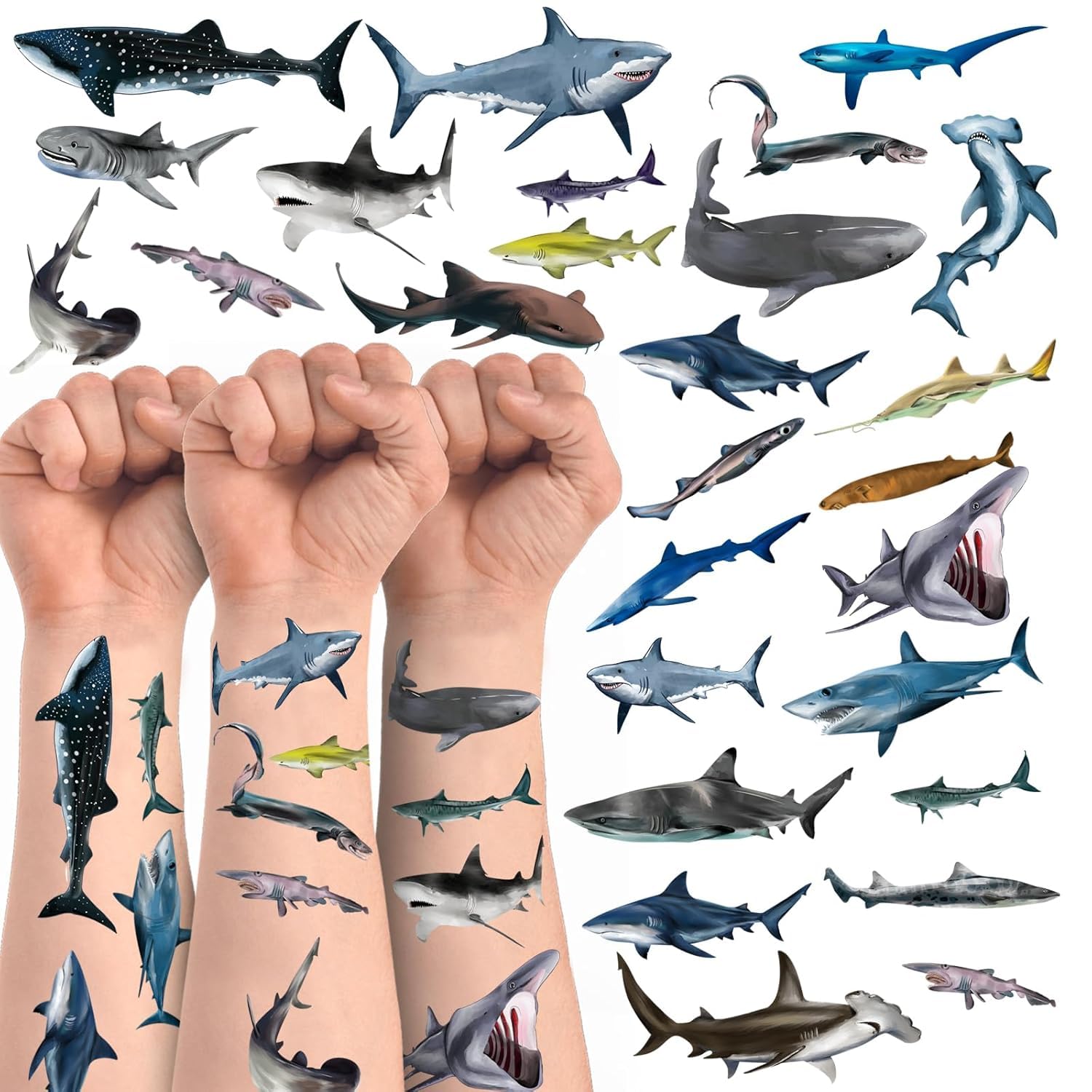 Shark Temporary Tattoos Stickers,16 Sheets 108 Pieces Shark Themed Tattoos Stickers Party Decoration Supplies Party favors for Adults