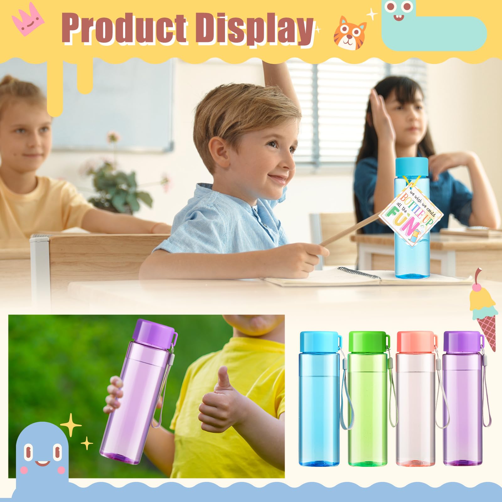 Sport-Trinkflasche für Kinder, Großpackung mit Karten, 500 ml, tragbar, klein, wiederverwendbar, für Studenten, Abschlussfeier, Schule, Party, Gastgeschenk, Klassenzimmer, Preise, Goodie