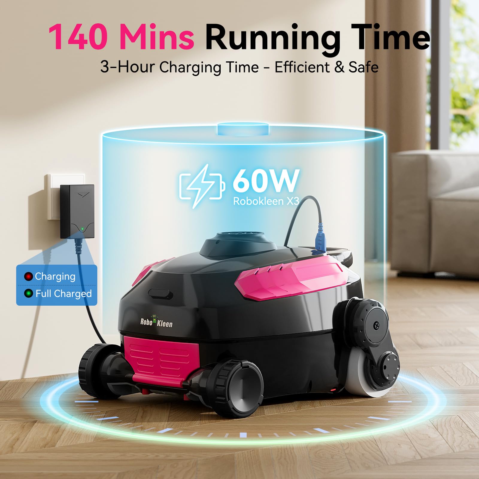 Robot nettoyeur de piscine sans fil, escalade murale, durée de vie de la batterie prolongée, grande capacité de 0,8 m³, double moteur avancé, aspirateur de piscine automatique X3 pour piscines