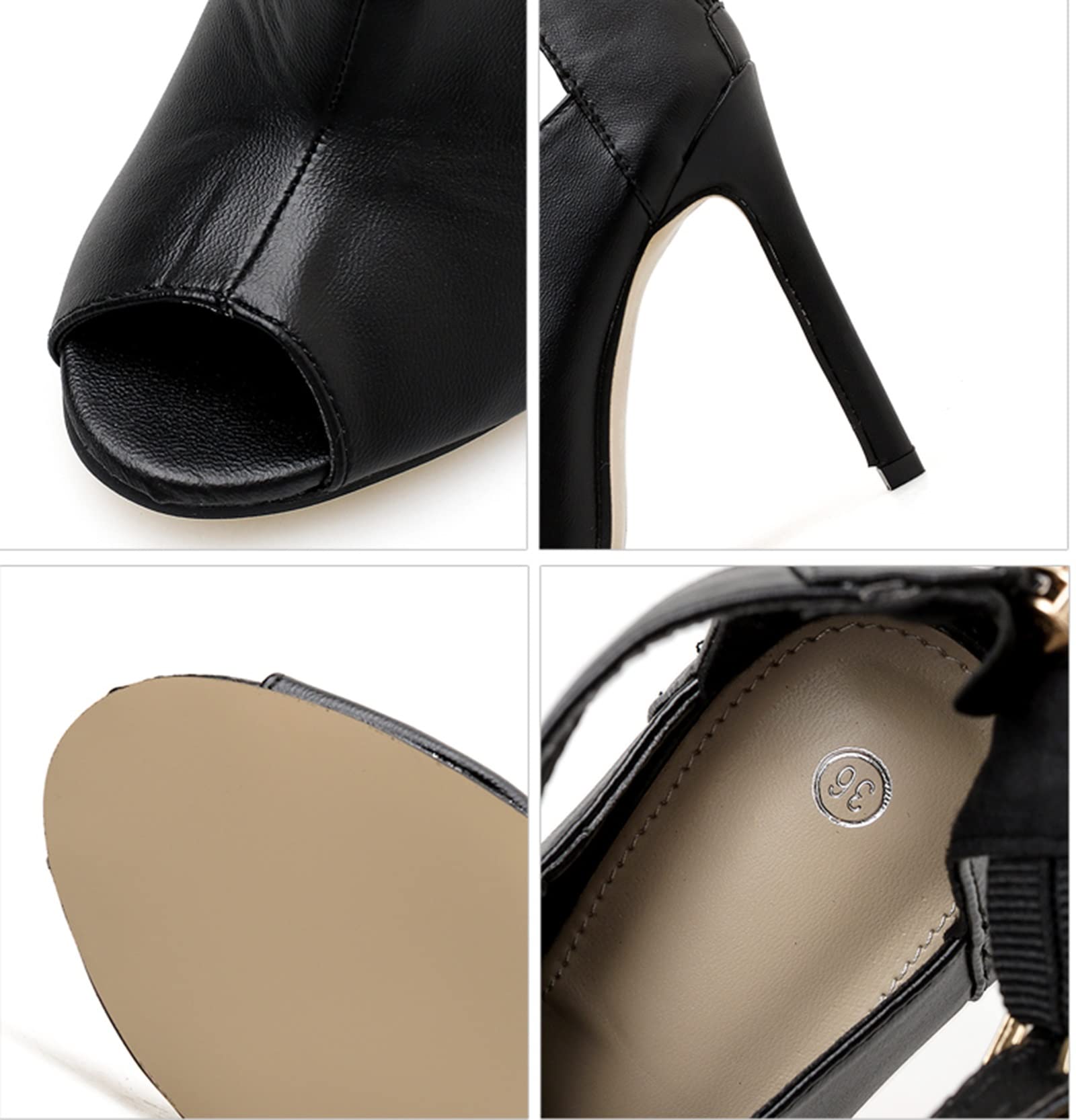 Genérico Sandalias De Tacón Alto con Puntera Abierta para Mujer, Suela De Goma Antideslizante, Correa Ajustable En El Tobillo, Diseño Elete De Punta Abierta (Black 42 EU)
