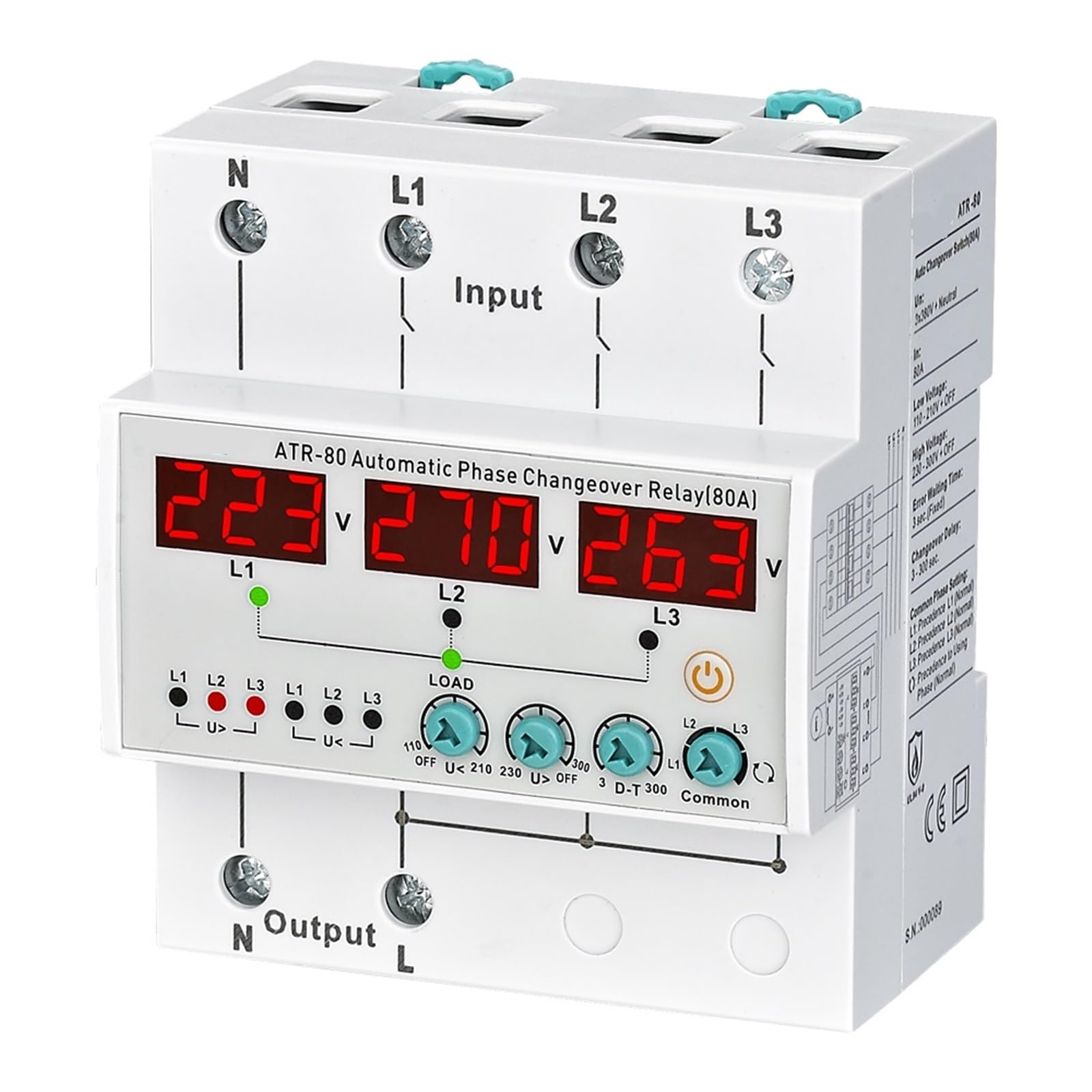 ATR-XX 3P4W relais de changement de phase automatique 63A,80A,100A 1 pièces(100A)