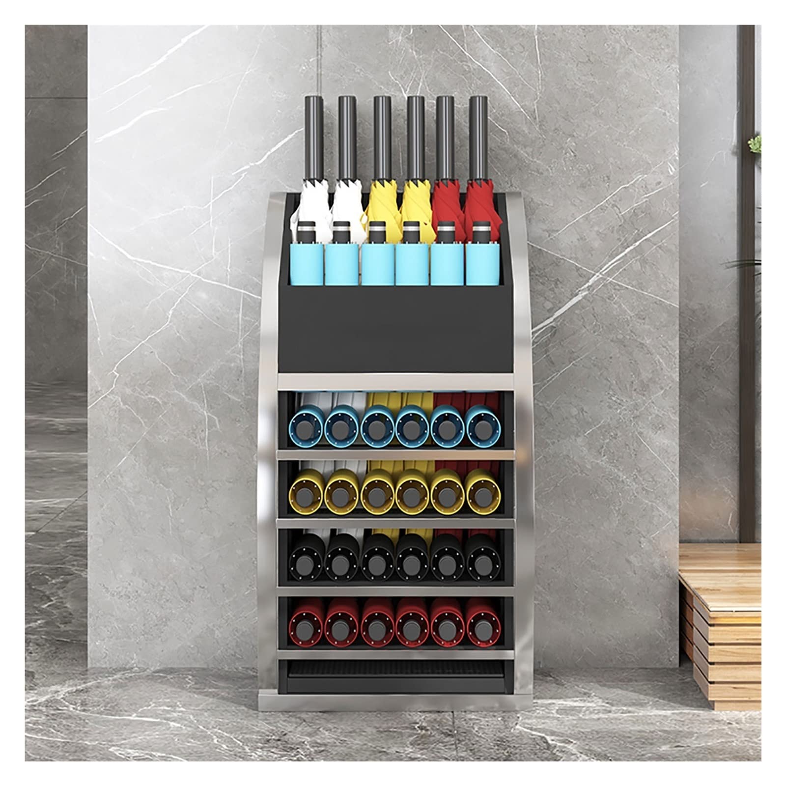 Support de parapluies robuste et moderne argenté haute finition pour hôtel