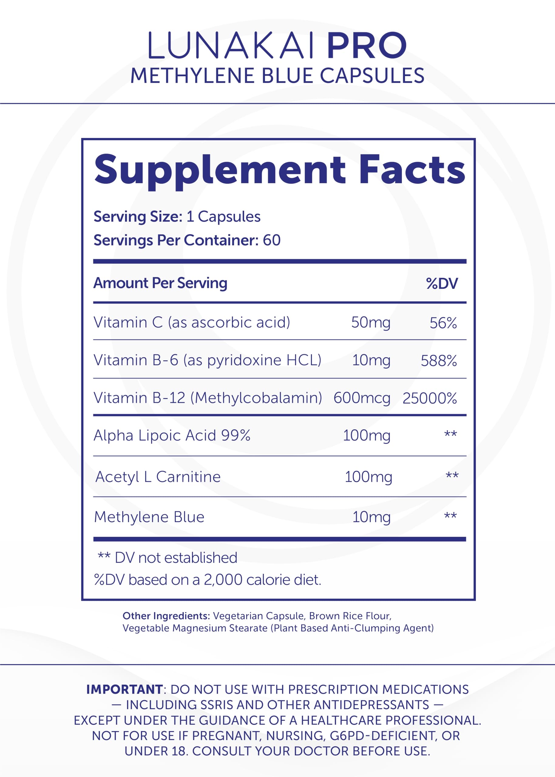 Lunakai USA Made USP Grade Methylene Blue Capsules, 60ct — Amazon image 6