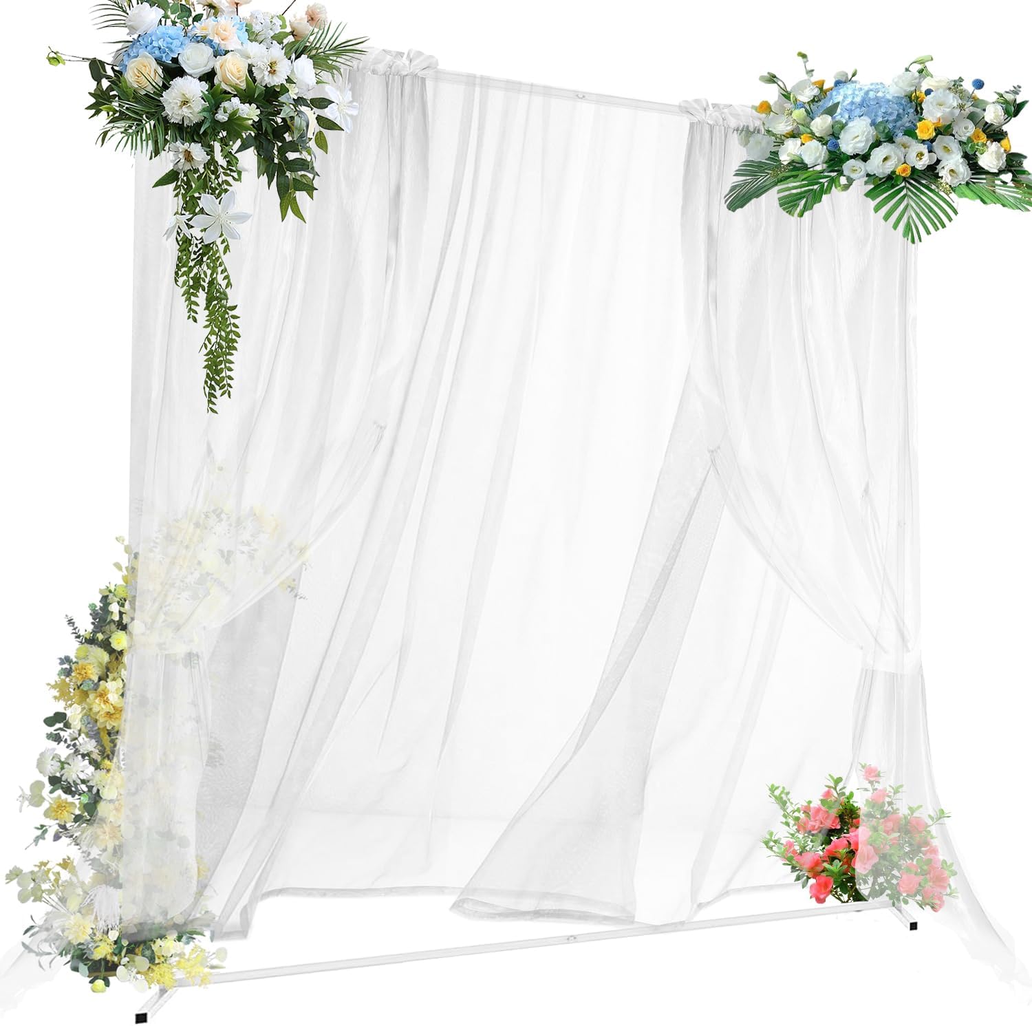 6.6FT x 5FT Square Backdrop Stand Gold Balloon Arch Stand Wedding Arch Stand with Bases Metal Garden Outdoor Indoor Arch for Weddings Party Event Decoration 6.6FT x 5FT Arch Stand White