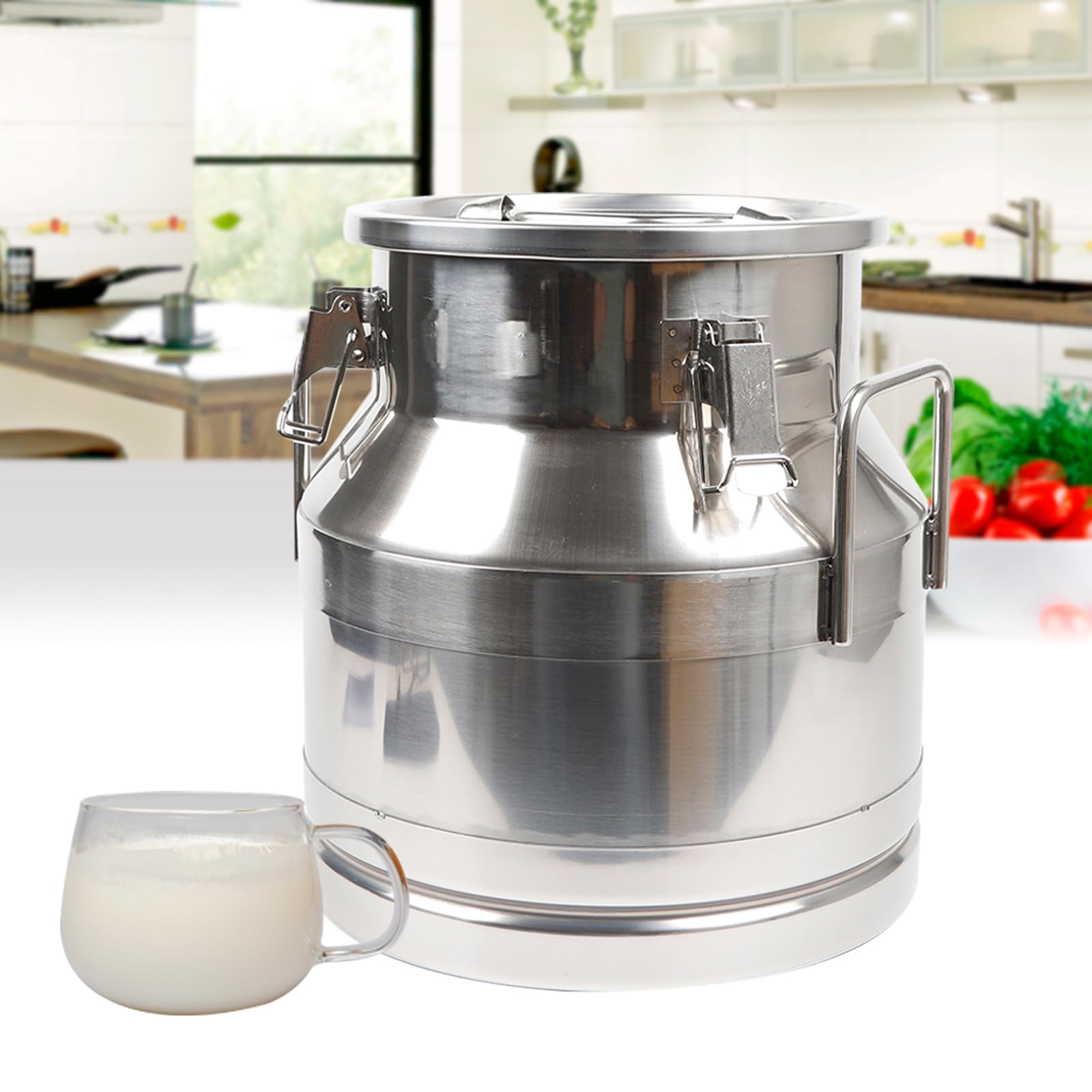 GTHTUHFD 304 Stainless Steel Milk Can With Faucet, 7.4 Gallon Heavy Duty Wine Bucket Tote Jug, Sealed Lid, For Beer Brewing & Beverage Dispensing,3.16 Gallon
