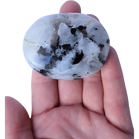 Rainbow Moonstone Palm Stone. Polished Oval Palm Pocket Crystal Worry Stone w Flash. Tumbled Decorative Palm Stone for New Beginnings, Reiki Healing Crystal Grid. 2.25" x 1.75" x .85", 85-105g