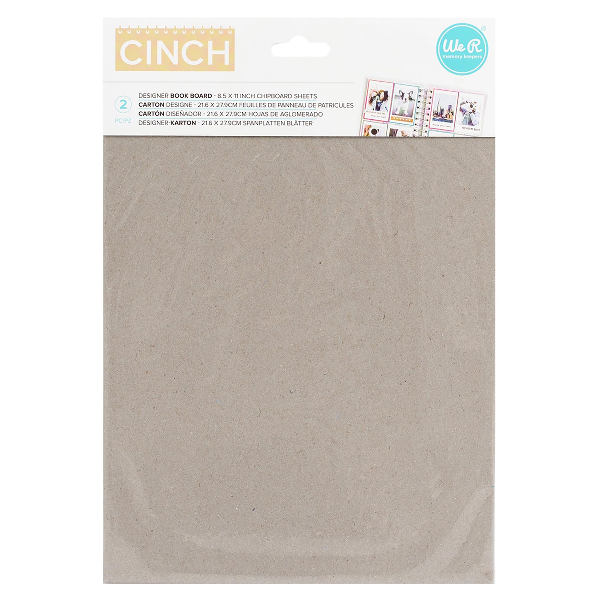 We R Cinch Book Board 8.5"X11" 2/Pkg-Gray Chipboard