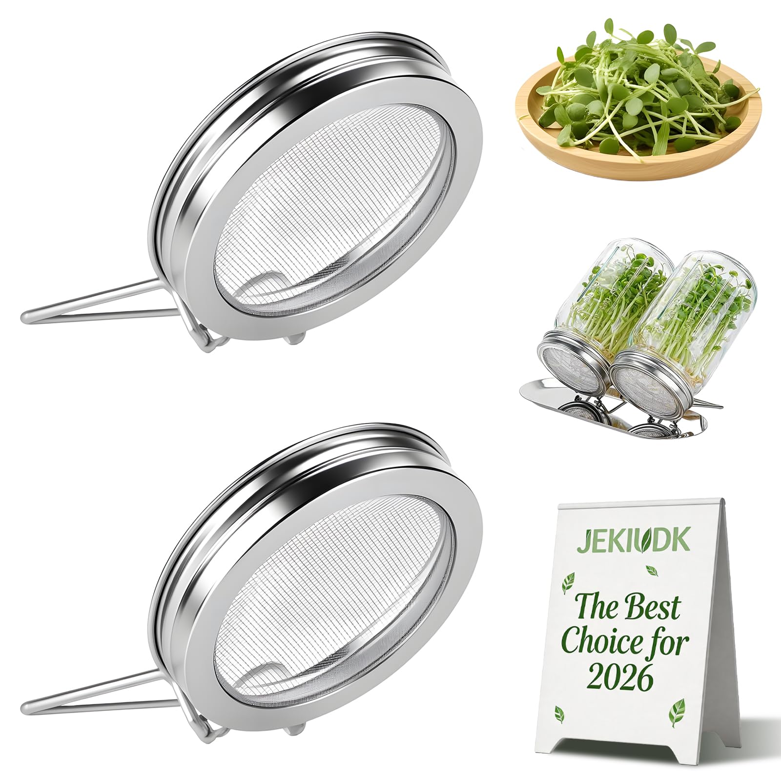 Photo 1 of 2 PCS Mason Jar Lids Sprouting Sprouts Growing Kit Seed Metal Bean Company Broccoli Maker Wide Mouth Mesh Microgreen Grower Stand Attachments Multi Pour Glass Rack Filter Germinating