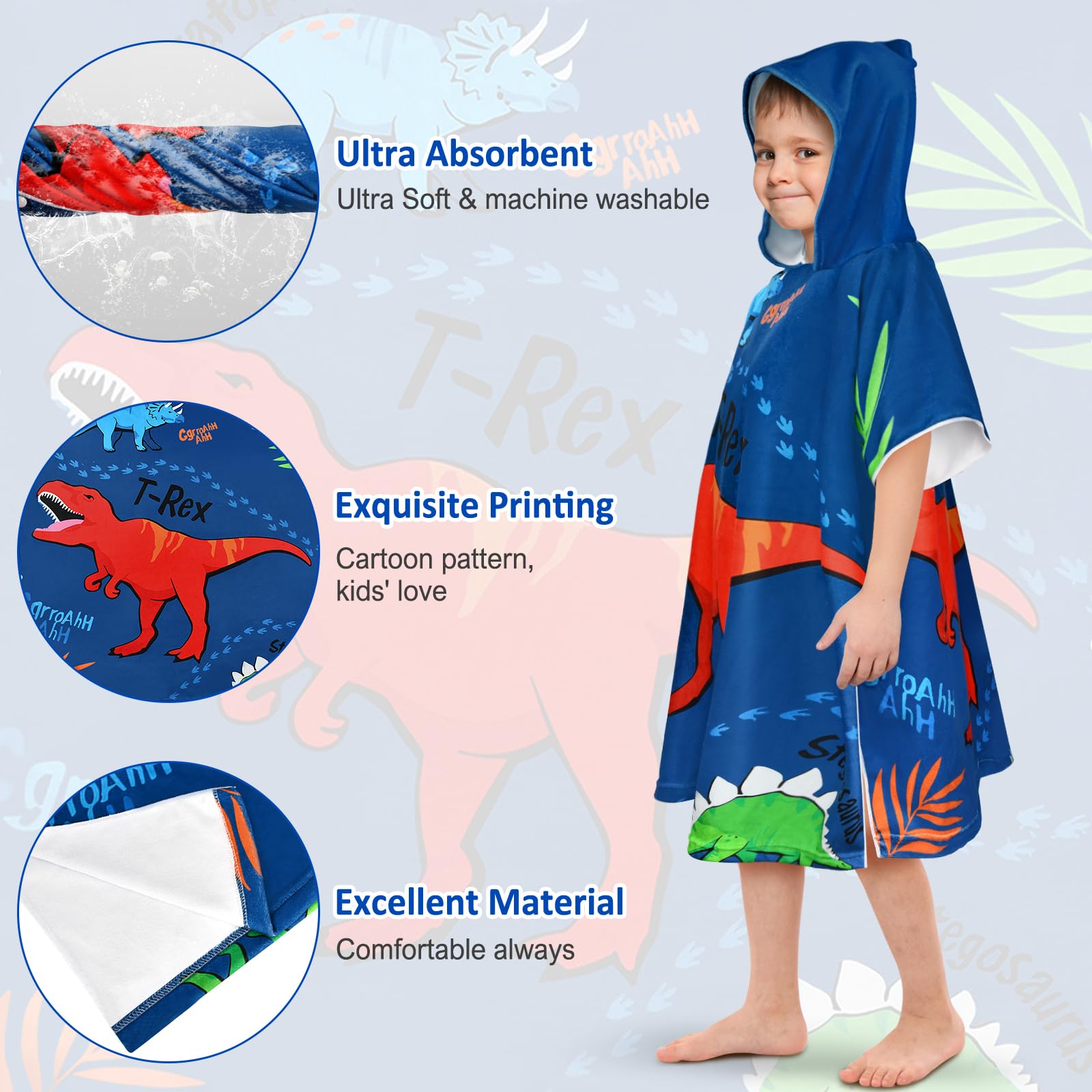 BTNEEU Poncho Asciugamano Bambino - Super Assorbente, Con Cappuccio, Per Mare E Piscina - Foto 4