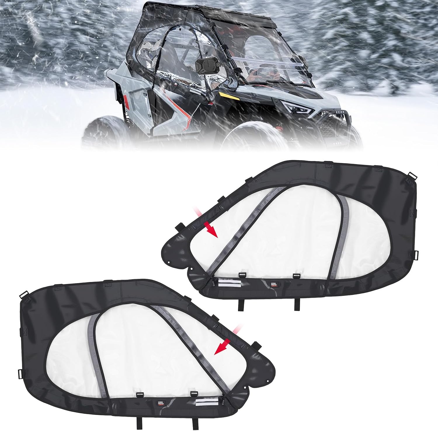 KEMIMOTO Cab Enclosure Upper Doors Compatible with 2022-2026 Polaris RZR 200, Roll-Up Windows, All-Weather Soft Side Window for Snow and Rain Protection