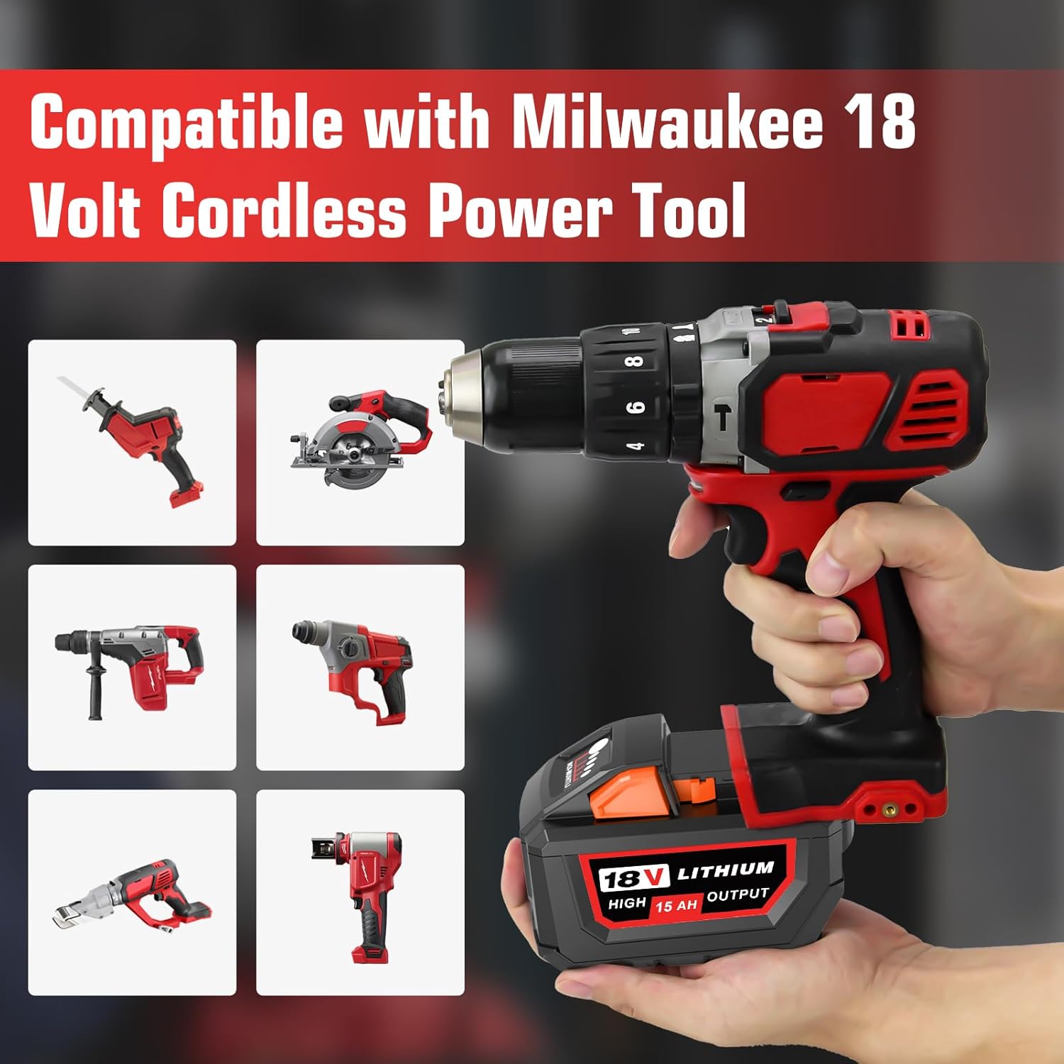2 Packs 15000mAh 18 Volt Lithium ion Replacement for Milwaukee 18V Battery 15.0Ah High Output Compatible with Milwaukee 18 Volt Batteries 48-11-1880 48-11-1865 48-11-1862 48-11-1852 48-11-1850 (Red) - Image 4