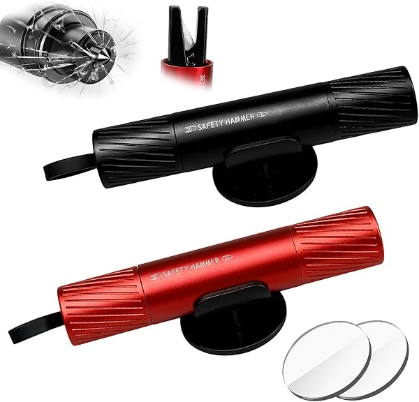 ZBXSNK 2Pcs Car Window Breaker, 2 in 1 Seat Belt Cutter and Window Breaker with Test Glass & Holders, Safe Hero Life Hammer Flash Hammer for All Vehicles Safety Escape Tool(2Pcs) - 1