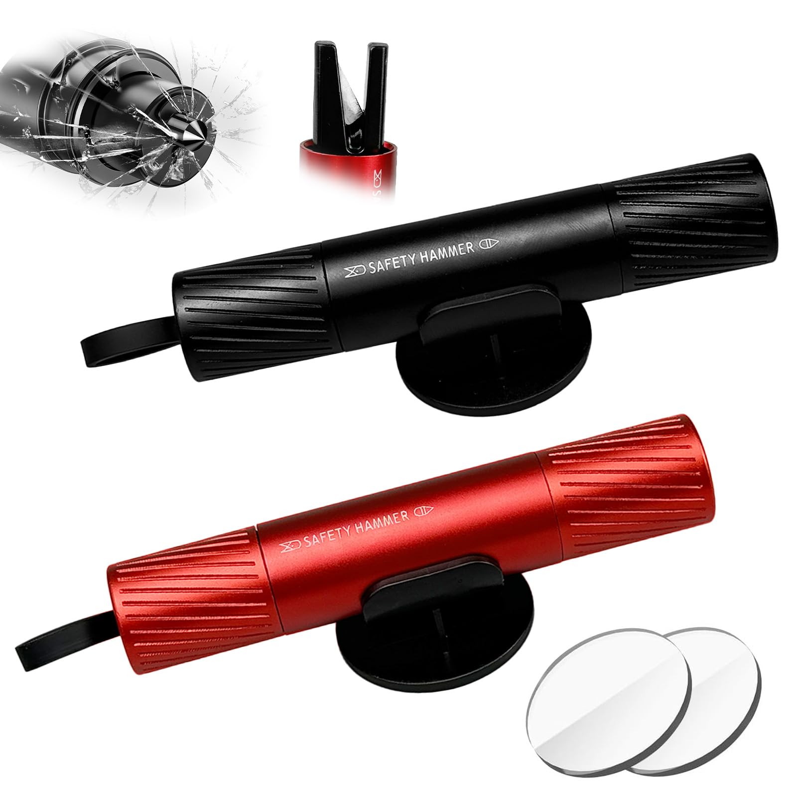 2Pcs Car Window Breaker, 2 in 1 Seat Belt Cutter and Window Breaker with Test Glass & Holders, Safe Hero Life Hammer Flash Hammer for All Vehicles Safety Escape Tool(2Pcs)