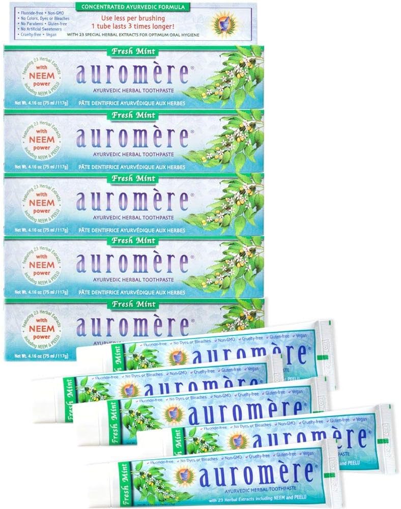 Ayurvedic Herbal Neem & Clove Toothpaste - All Natural Fluoride Free Toothpaste for Adults and Kids, Suitable for Sensitive Teeth, SLS-Free, Non GMO, Vegan, Cruelty-Free - 5 Pack