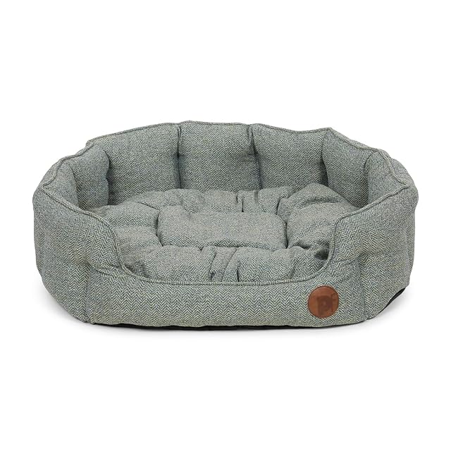 Petface Sage Herringbone - Cama Ovalada para Perro con cojín extraíble, Lavable a máquina, Extragrande…