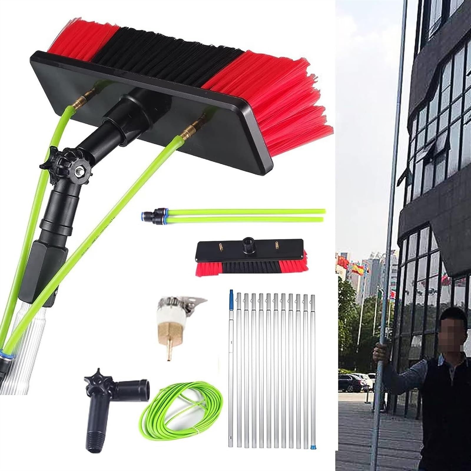 WXPGFEQ Water Fed Telescopic Cleaner Brush, Cleaning Photovoltaic and Solar Panels,Water/Hose Fed Pole, Extendable Cleaner Conservatory Roof (Color : 7m/23ft Rod, Size : 50Cm Brush Head)