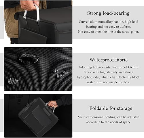 Miniatura 4 de Organizador de maletero con tapa, organizador plegable e impermeable Oxford para automóvil con placa base de mango de aluminio, 2 compartimentos de