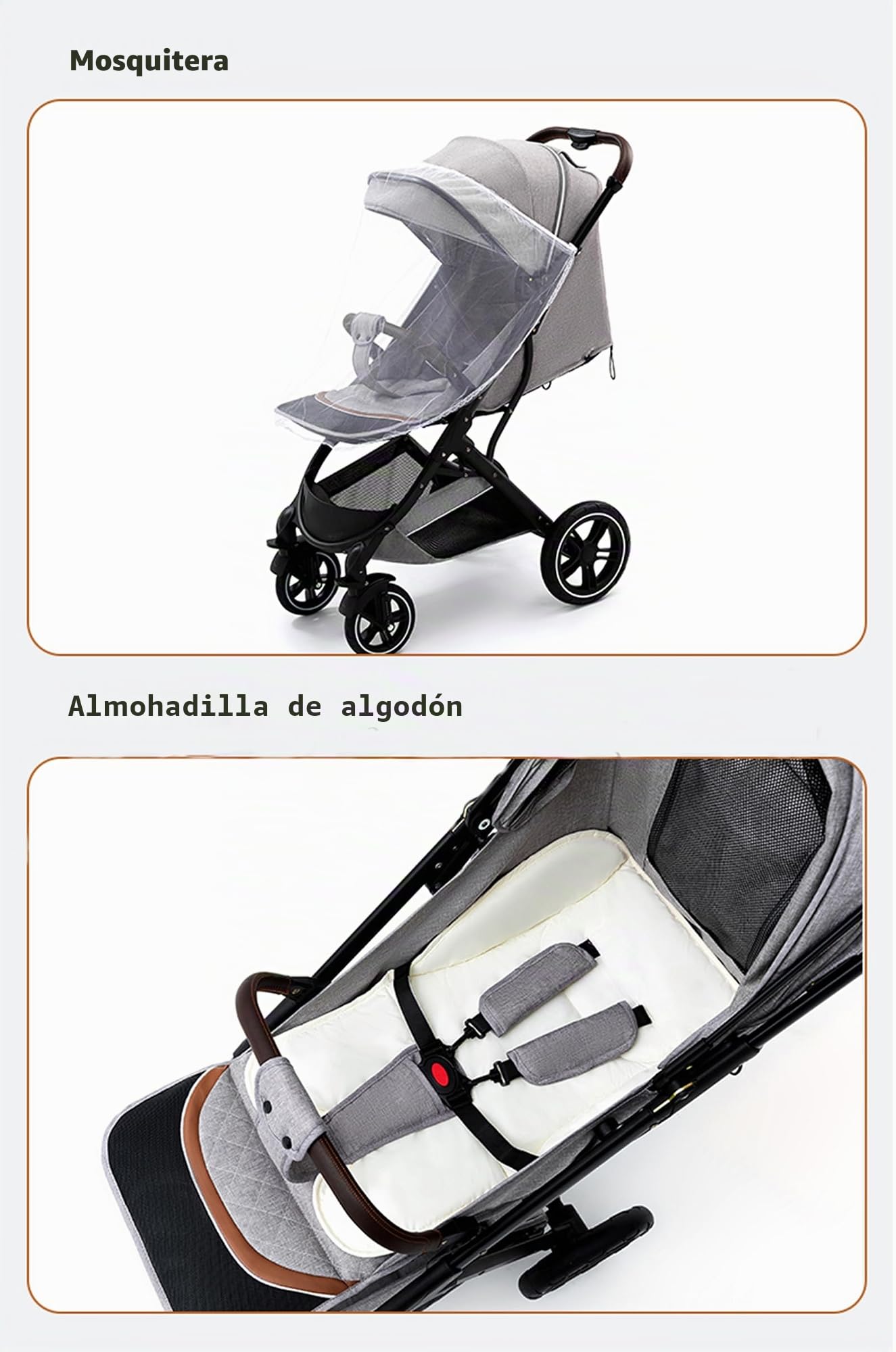 Silla de Paseo Ligera，Carrito，0-3 años，0-15 kg，Plegado con una sola mano，Ligero，8.5 kg，Cinturón de Seguridad de 5 puntos，Escudos de lluvia, mosquiteros, portavasos (Grey)
