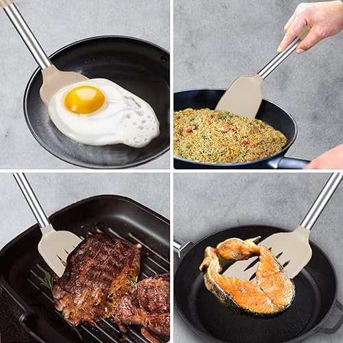 Miniatura 8 de Espátula de silicona y cuchara de cocina, paquete de 5 utensilios de cocina antiadherentes para la cocina, espátulas y cucharas sólidas y ranuradas