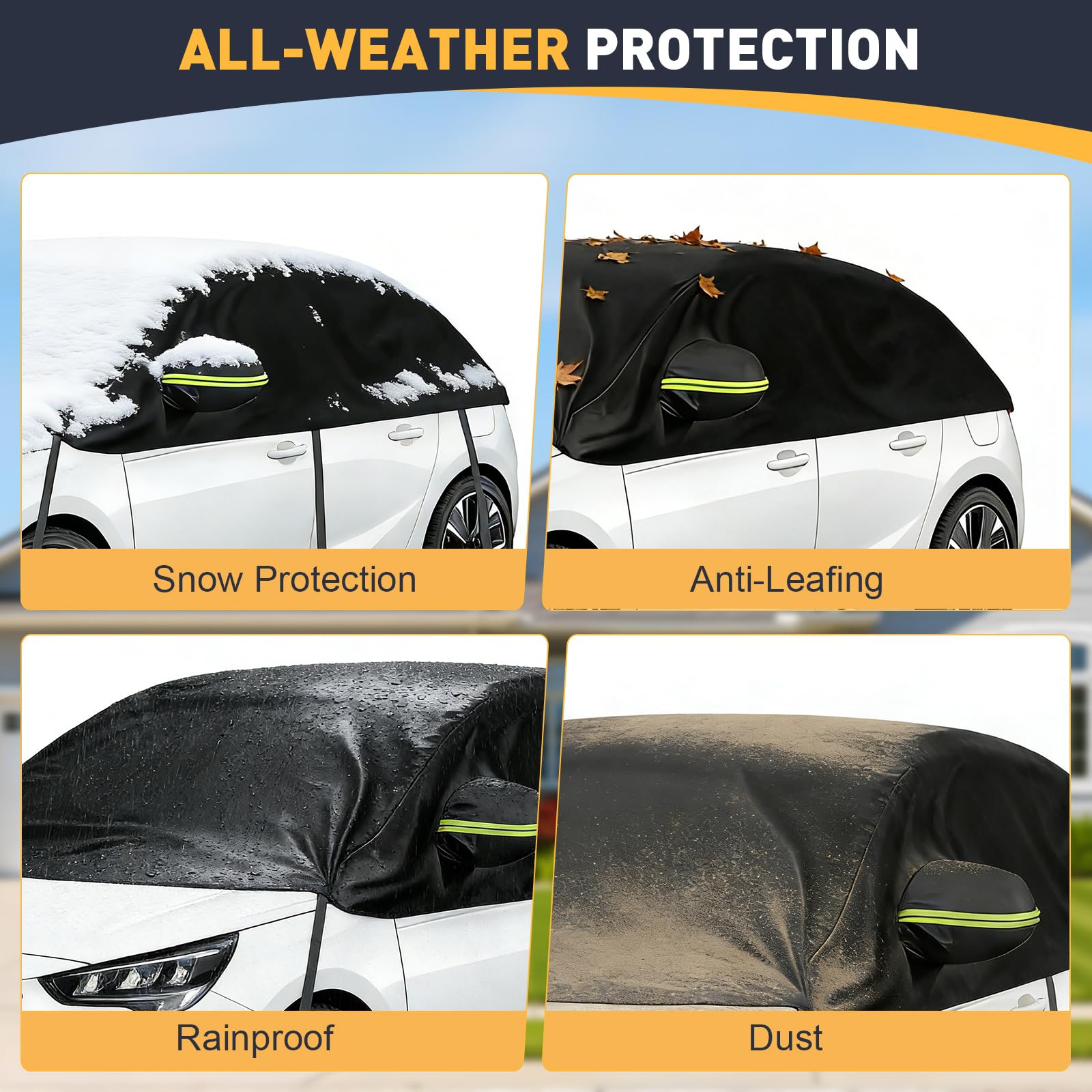Halbe Autoabdeckung Ersatz Passend für Opel Corsa D Renault Clio VW Golf VW Polo, Universelle Sonnenfest Hälfte Halbgarage, Wasserdicht Auto Halbgarage, UV-Beständige Regen Sonne Staub Schutz