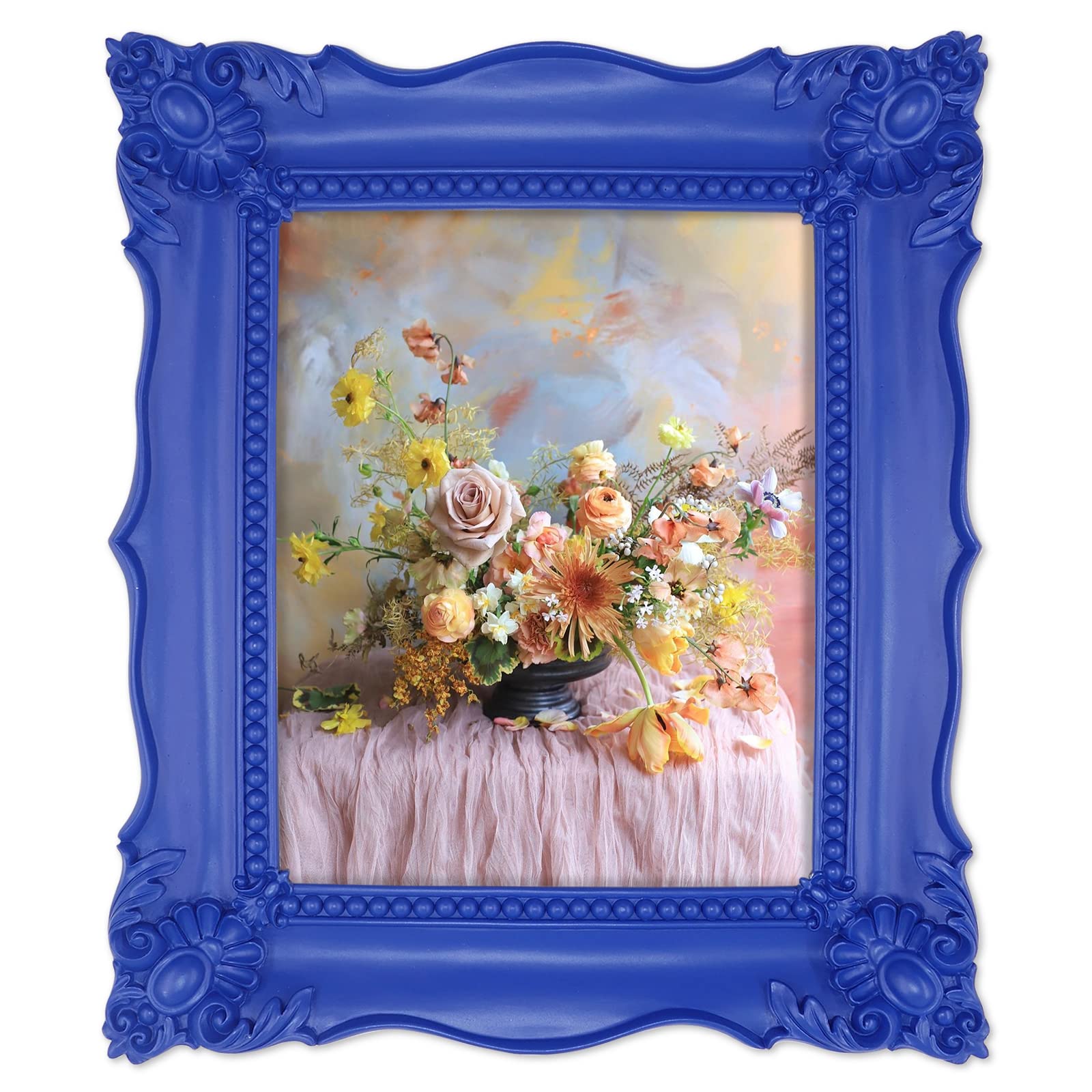 iAmoy 8x10 Picture Frame Blue Photo Frame with Carving Decoration Antique Picture Frames Gift Ideas