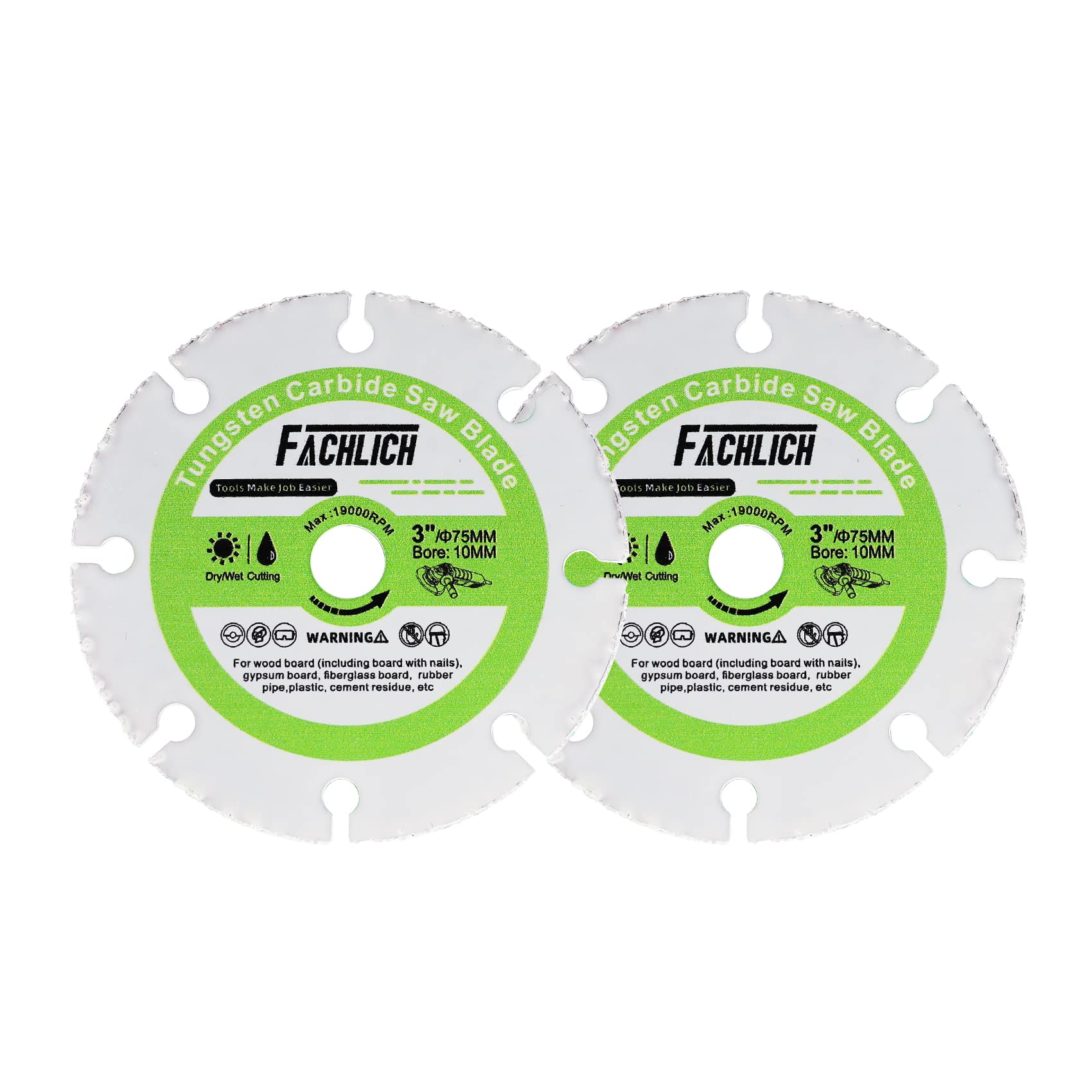 FACHLICH Carbide Wood Cutting Disc 3 Inch 2pcs 75mm for Cutting Wood and Hard Plastic 3/8"(10mm) Arbor