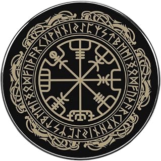 Black Celtic Viking Compass Vegvisi Compact Circular Magnetic Refrigerator with Refrigerator Decoration