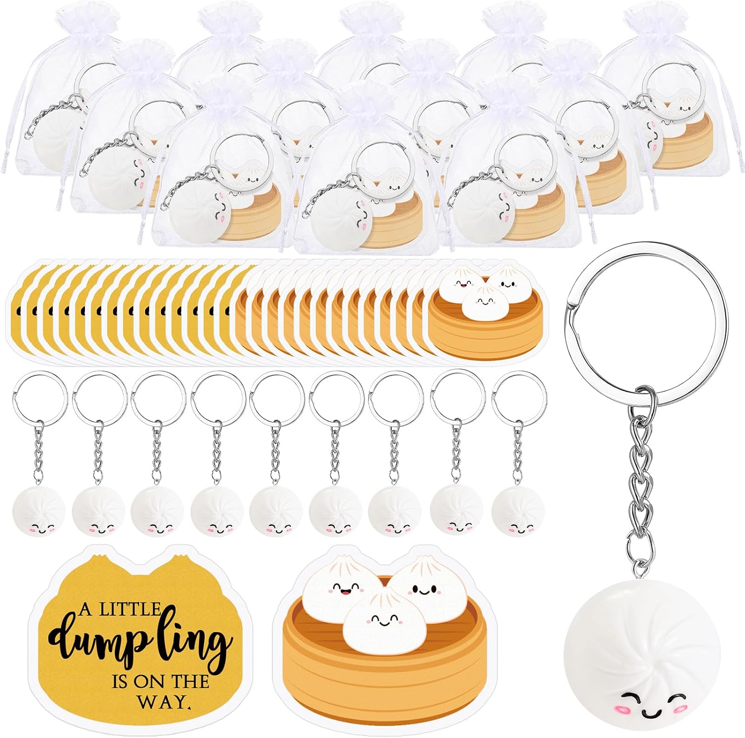 30 Sets Dumpling Baby Shower Favors Resin a Little Dumpling Is on The Way Baby Shower Keychain Ornaments Gender Reveal Party Return Gifts for Guest Birthday Chinese Party Decorations