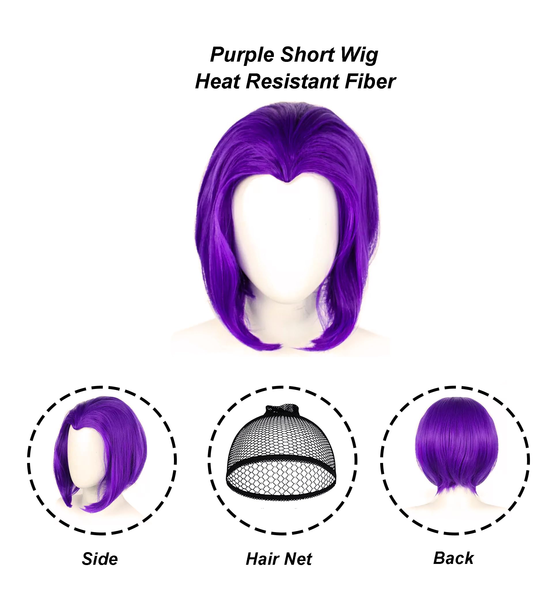 Quxiante Anime Cosplay Costume Women, Purple Cape Cloak Robe Accessories Set Halloween: Purple Wig Small