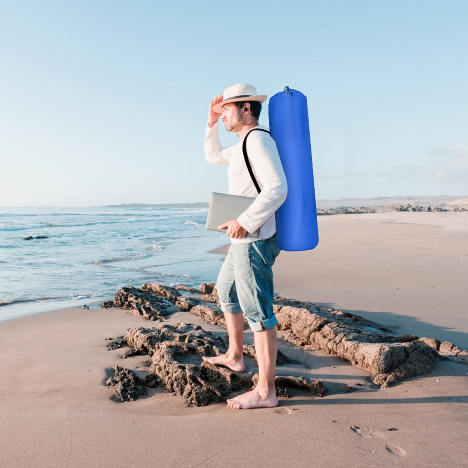 Brace Master 2 Pcs Sedia da Spiaggia con 2 ombrelloni, Sedia da campeggio con Portabicchieri, Dispositivo di Raffreddamento E borsa per Telefono per Giardino Campeggio Spiaggina(Blu)