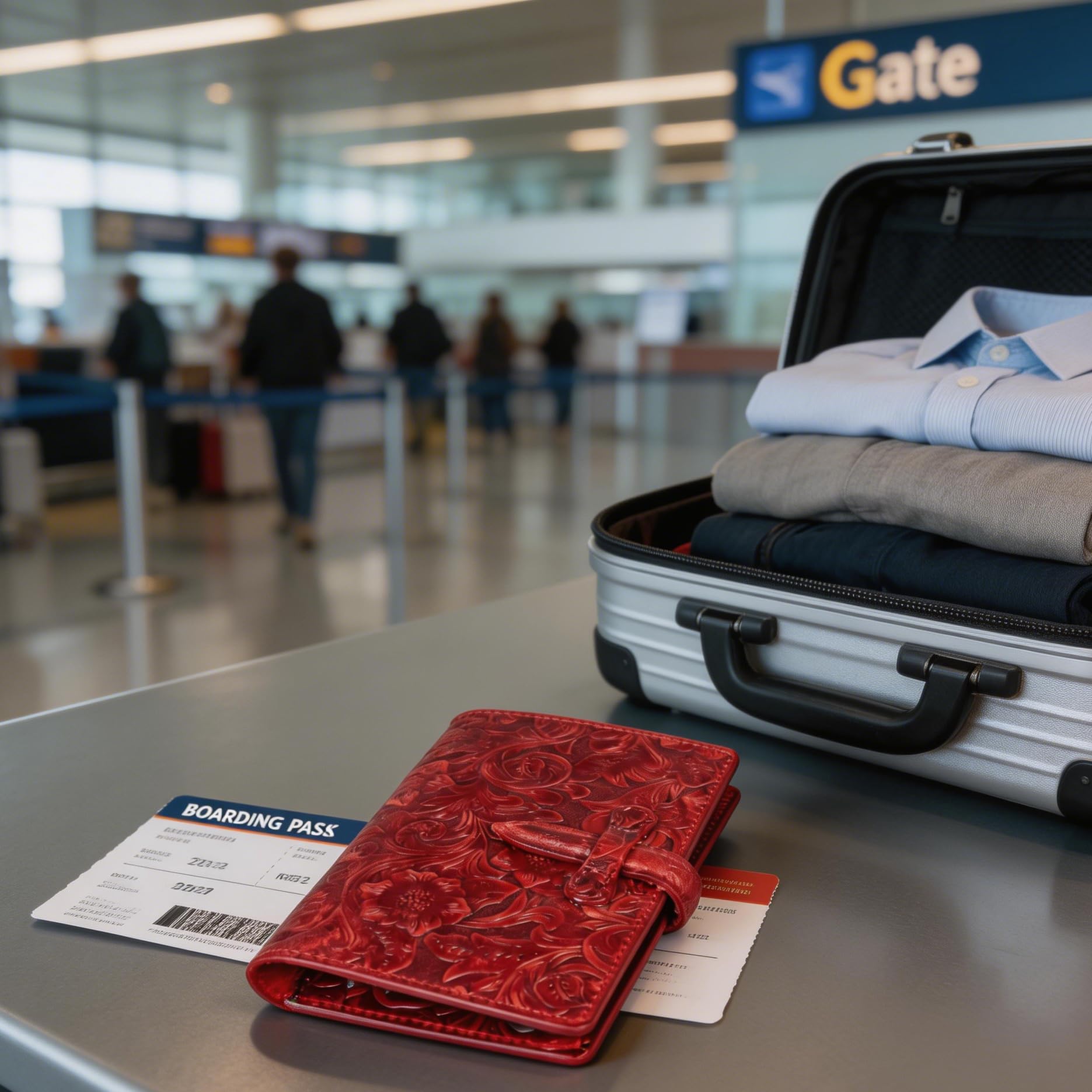Schlanke RFID-blockierende Reisepasshülle aus Leder für Damen und Herren, Rot/Ausflug, einfarbig (Getaway Solids), Universal type, Smple
