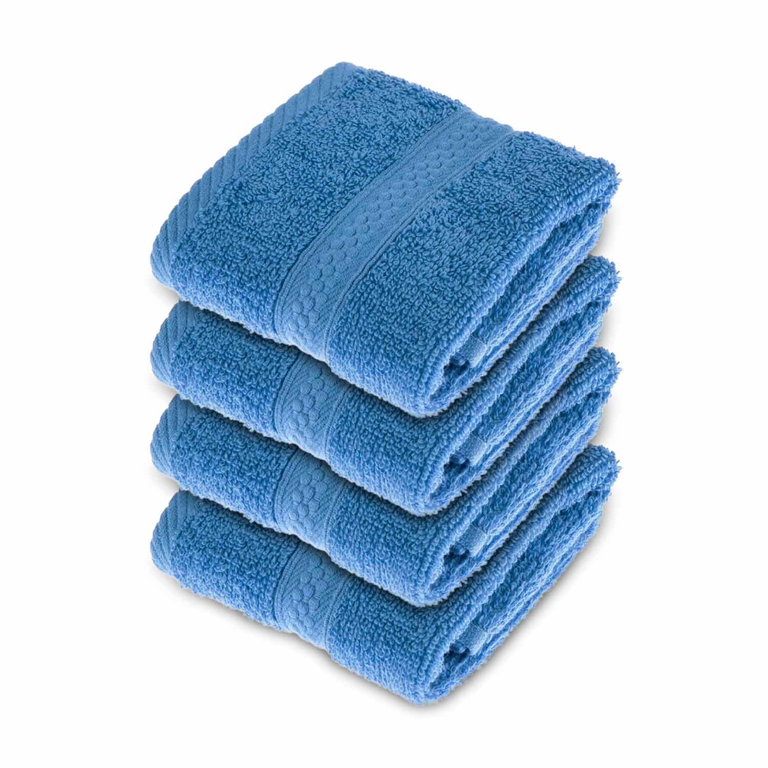 HOMESCAPES Cobalt Blue Turkish Cotton Set of 4 Face Cloths Flannel Super Soft Thick & Absorbent 500 GSM Towel Heavy Weight for everyday Luxury