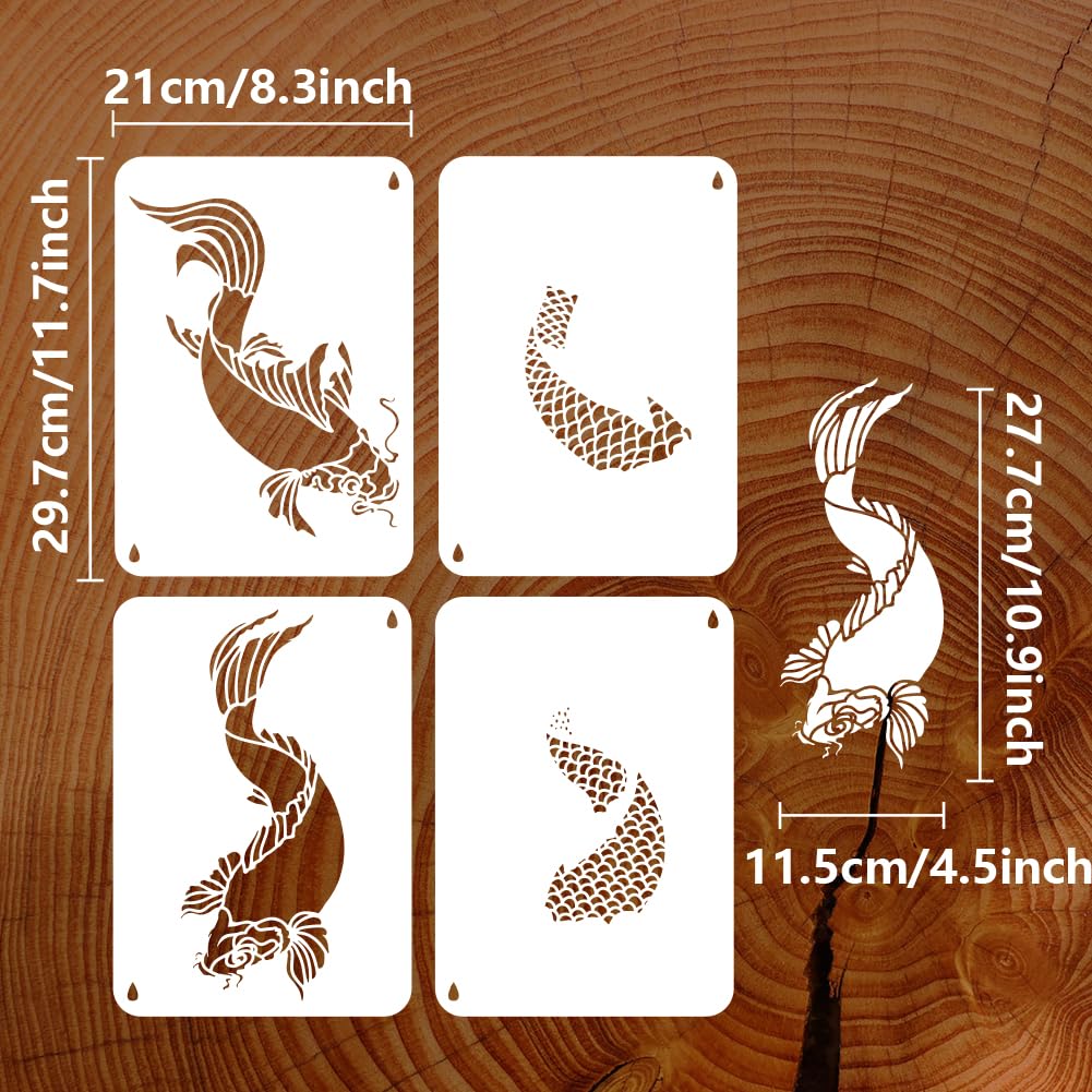 FINGERINSPIRE 4PCS Layered Koi Fish Stencils for Painting 21x29.7cm Large Reusable Drawing Templates Animal Theme for Wood Fabric - Image 2