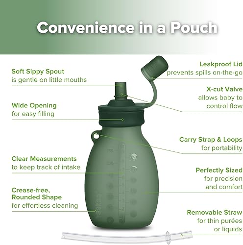 Miniatura 4 de haakaa Bolsa hipopótamo de silicona Bolsas reutilizables para alimentos para bebés, bolsas de alimentos reutilizables, bolsa de silicona de cuello