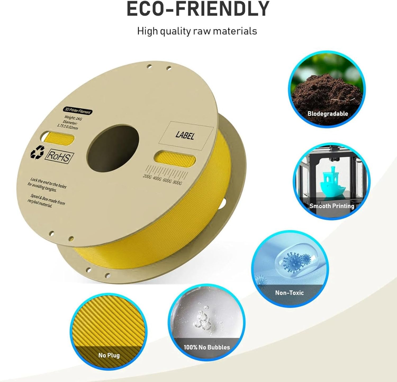 3D Printer Filament Bundle, PLA Filament 1.75mm 1kg Yellow, ±0.02mm Accuracy, High Speed 30-600mm / s Printing, Support Most 1.75mm 3D Printers, Ideal for Ender 3, Ender 3 Pro, ETC