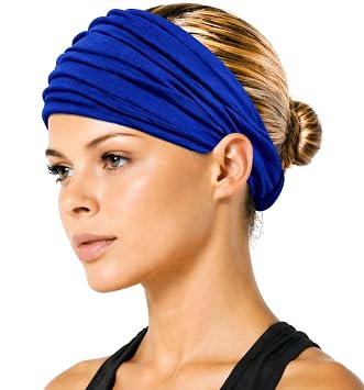 MDSTYLE Elastic Bandana Headband, Head Wrap for Women, Adult Fashion Hair Accessory Solid Color - Royal Blue, One Size