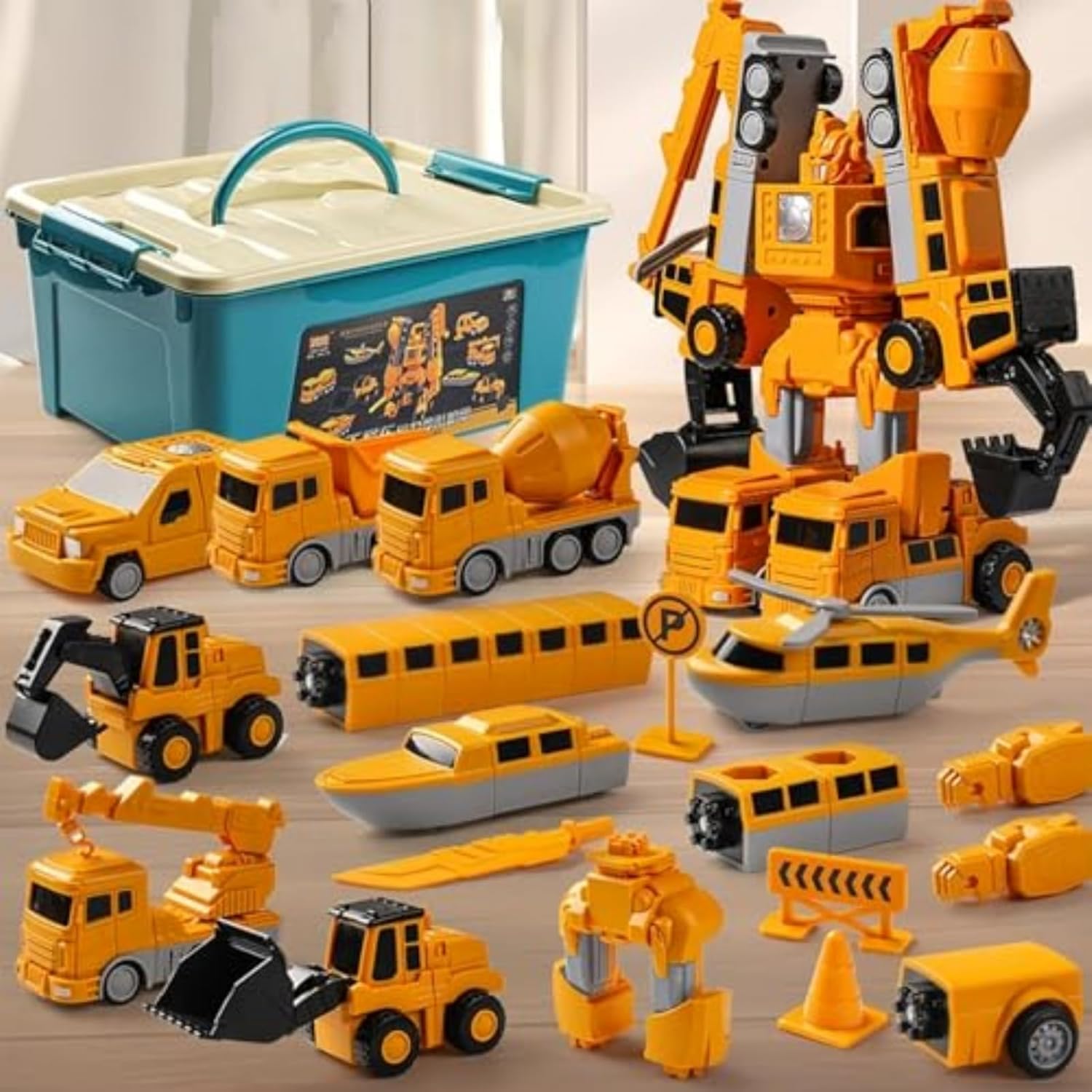Magnetic Robocar Set, 35PCS 7-in-1 Robot Building Toy, Transform Engineering Car Assembled Toys with Storage Box, Magnetic Blocks for Kids Age 3-5 4-8 (Style A)