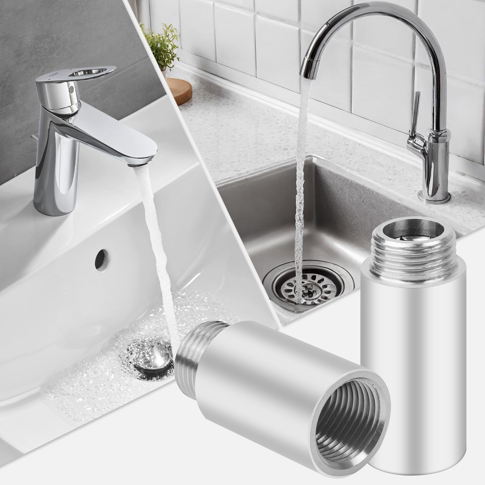 2 extensiones de grifo de 1/2 pulgadas de 80 mm de acero inoxidable, extensión de cabezal de ducha, extensión de conexión de agua para grifos, válvulas angulares y cabezales de ducha