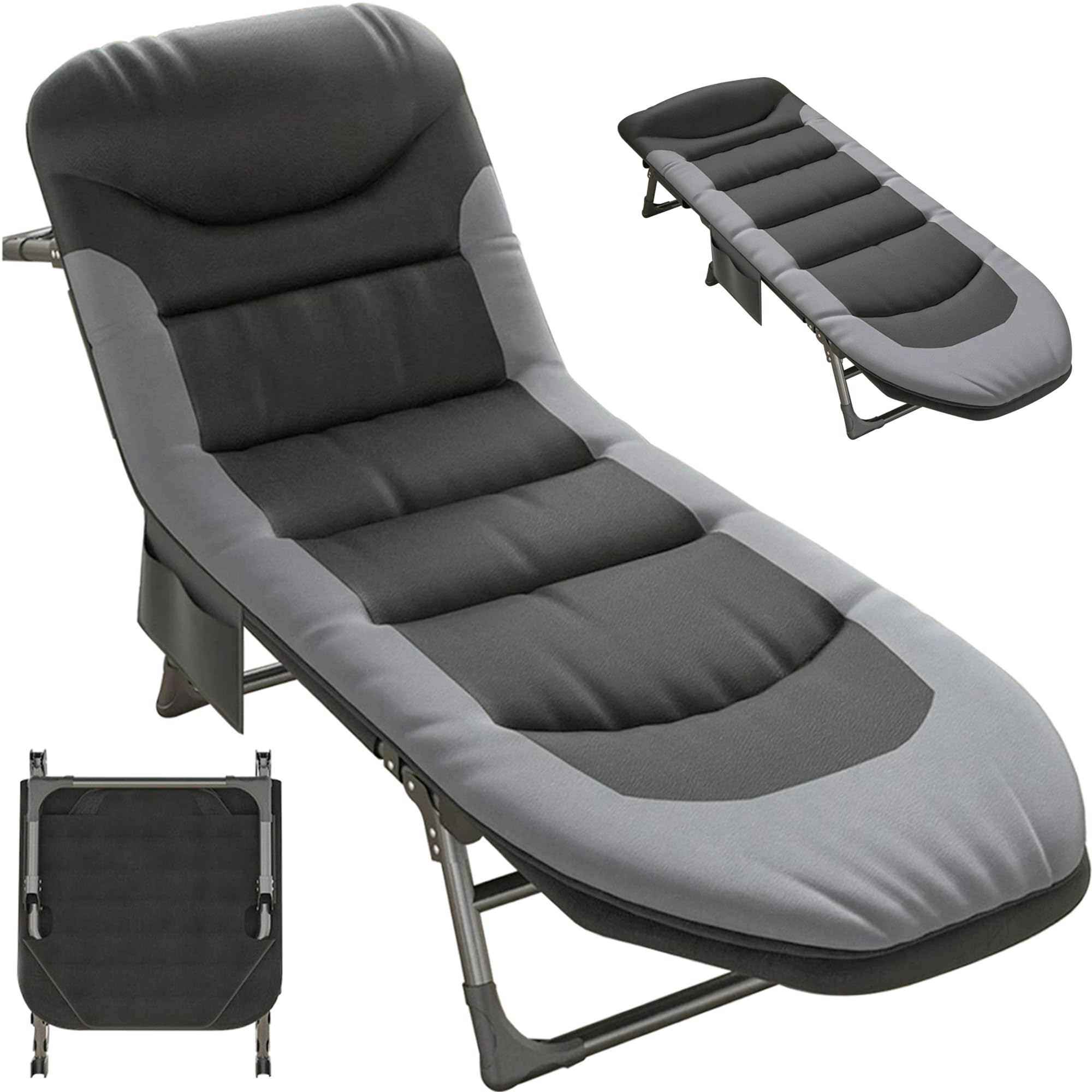 Lit de Camping Pliable 1 Personne XXL, Chaise de Camping Extra Large, 190 x 65 x 30 cm, 6 Dossiers Réglables, Charge Jusqu'à 150 kg - pour Intérieur, Extérieur, Jardin, Pêche