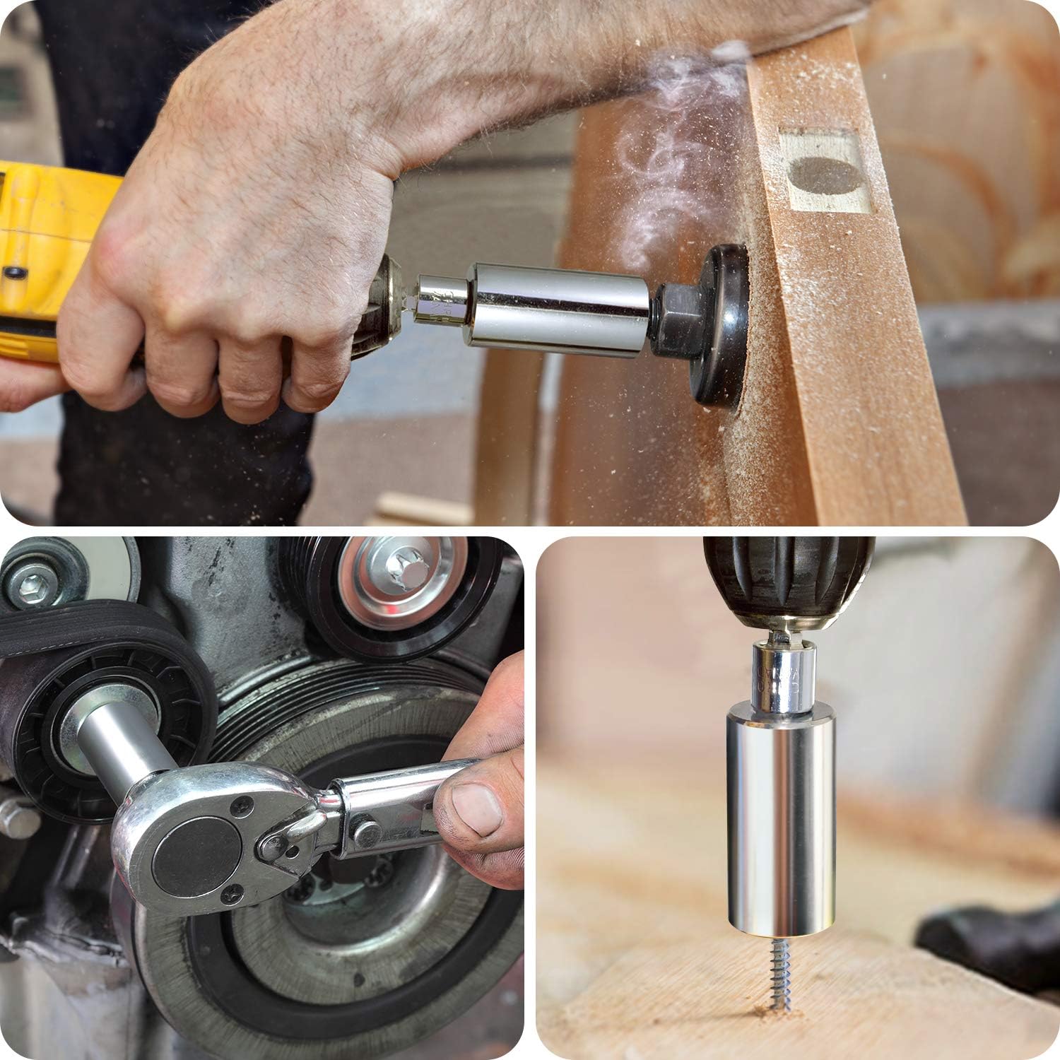 Universal Socket, Self-adjusting Universal Socket Wrench with 360° Rotatable Power Drill Adapter, Metric 7mm-19mm Universal Socket Tool Sets Birthday Gift for Dad, Handyman, Father, Husband, Him