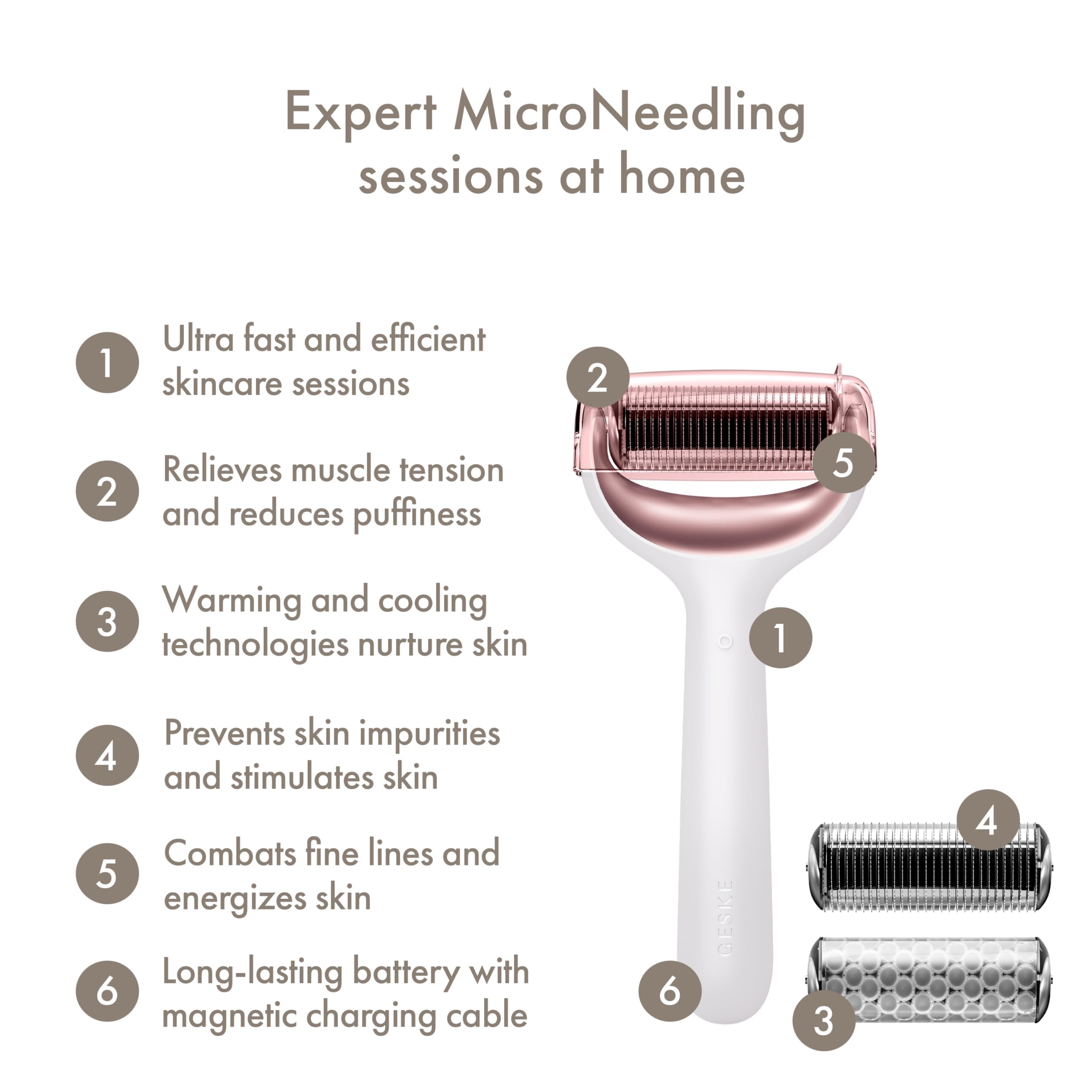 GESKE SmartAppGuided MicroNeedle Face & Body Roller | 8 in 1 | Derma Roller | Electric roller | Microneedling device | Needle roller | Beauty roller for face and body - Image 2