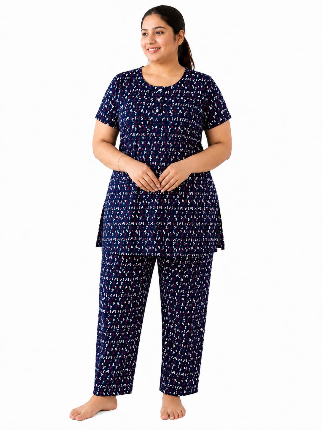 kiawah Women's Plus Size Night Suit, Floral Print, A-Line Top with Pyjama Set-picture-41