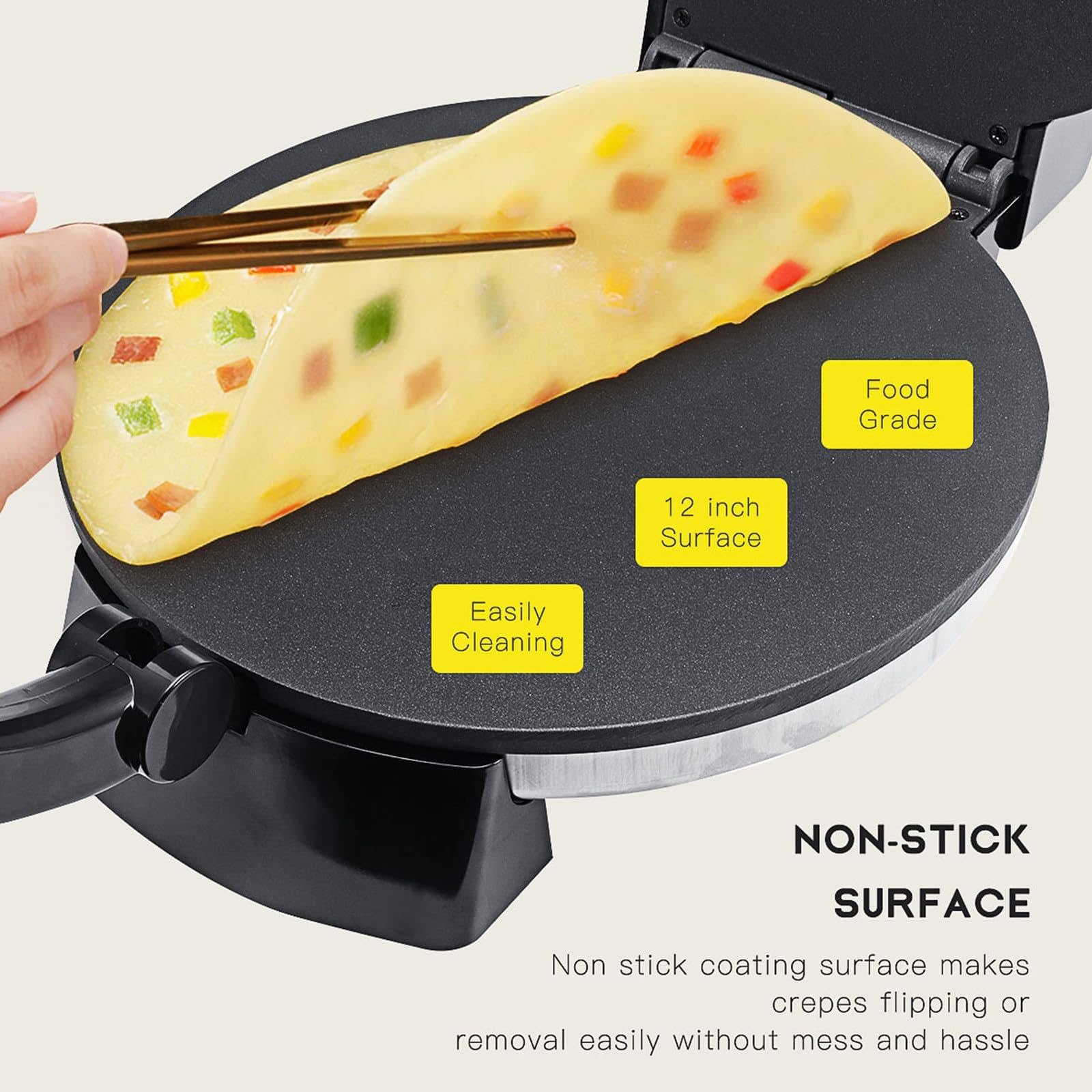 Machine à Roti Électrique, Presse à Tortillas 10 Pouces à Chaleur Réglable
