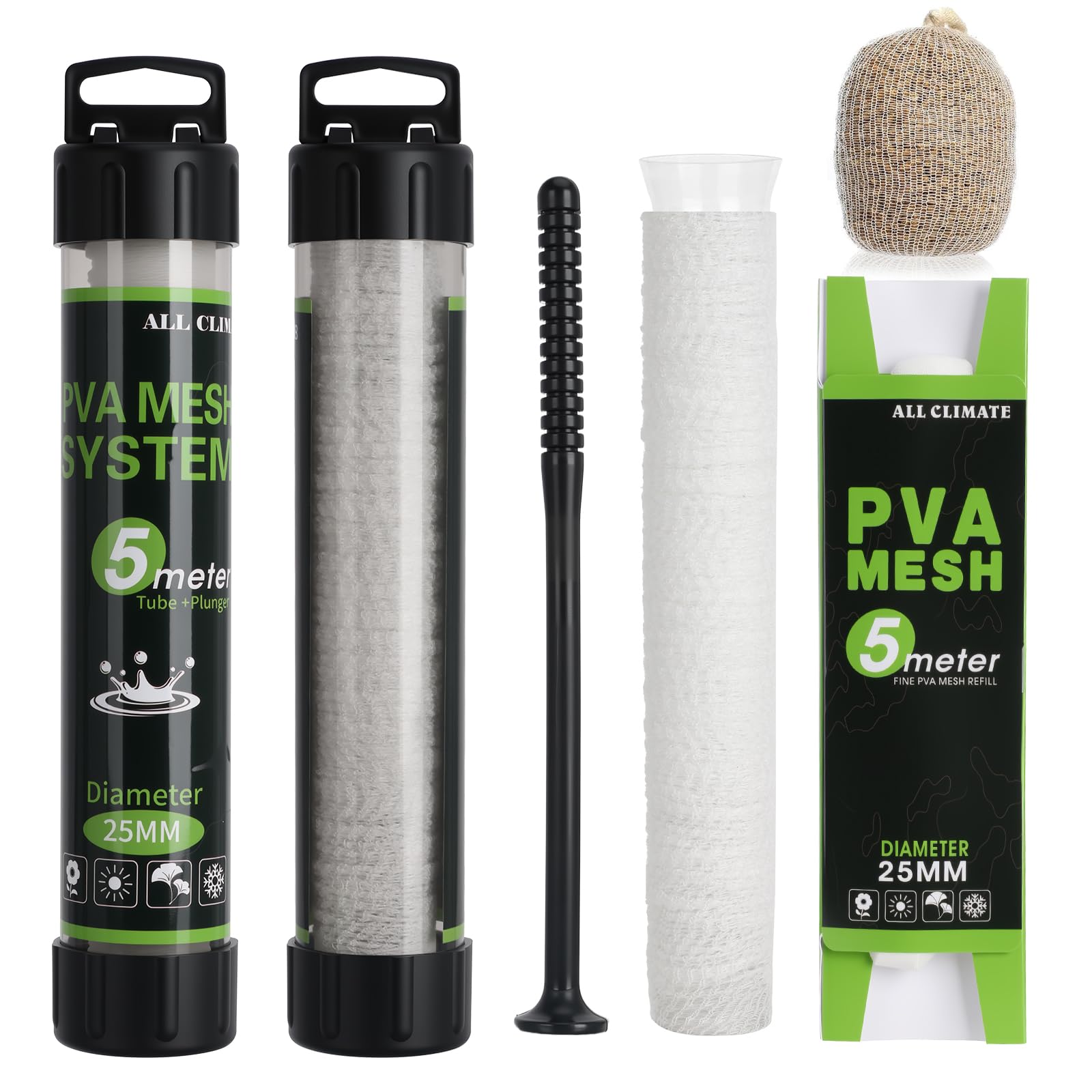 Realure Kit Rete PVA Per Pesca Alla Carpa - 5m, 4 Larghezze, Con Imbuto E Forbici