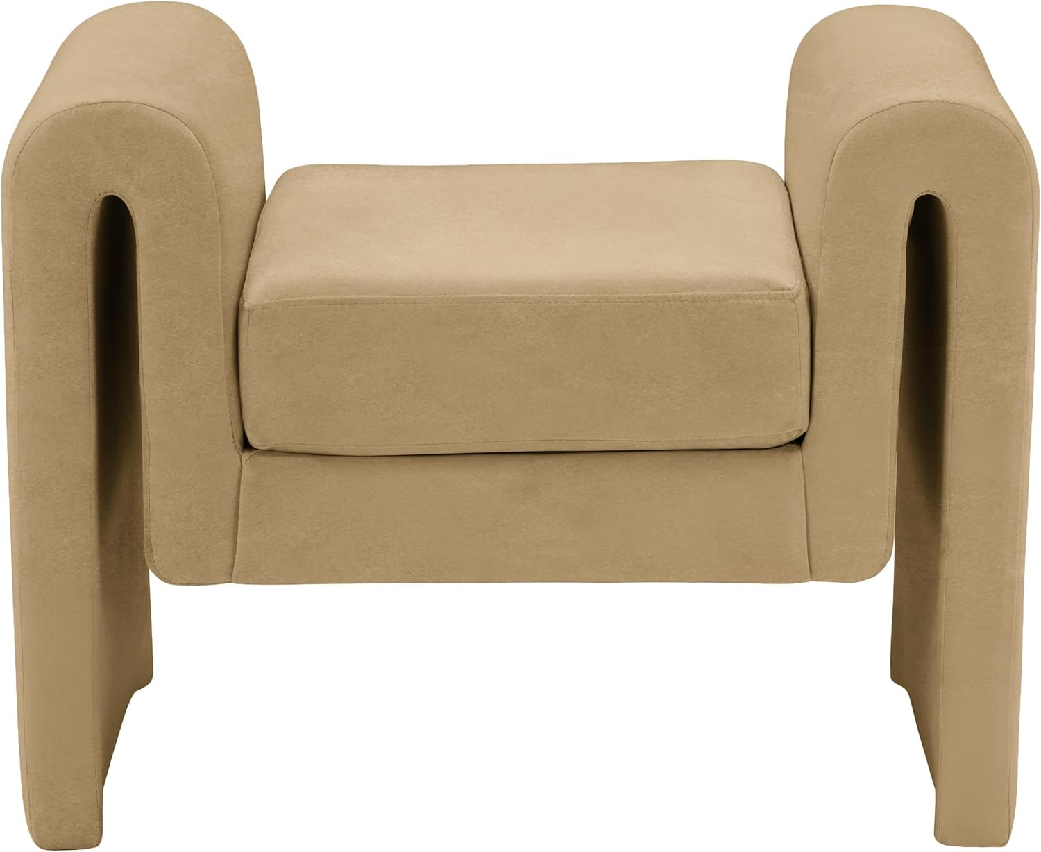 Meridian Furniture 180Camel Stylus Collection Modern | Contemporary Velvet Upholstered Bench with Soft Camel Velvet and Curved Arms, 31" W x 17" D x 24.5" H, Camel