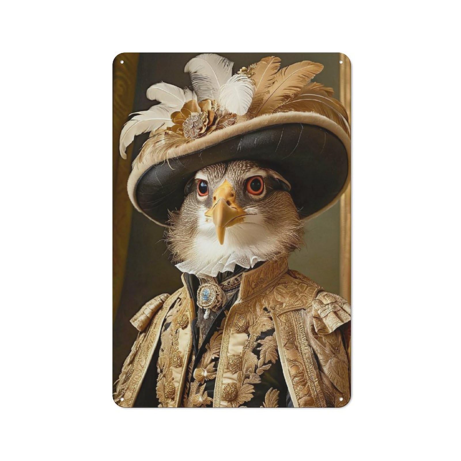 Hawk in Regal Attire Loft Style Metal Wall Decor 30x20cm, Decorative Metal Plaque for Loft, Studio, Office Or Creative Room