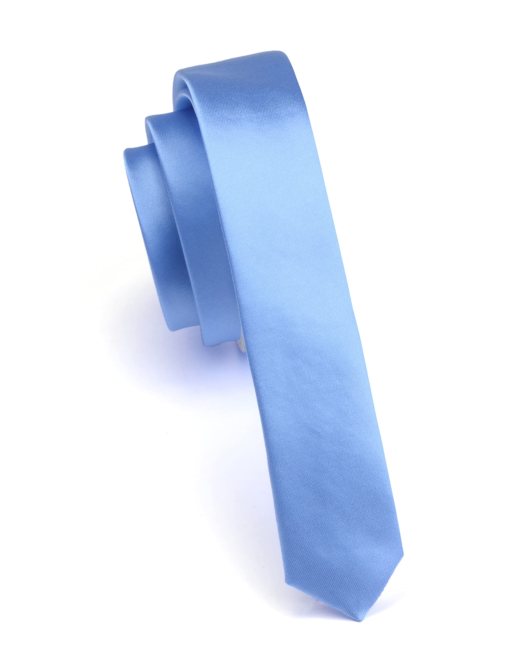 Gusleson Silk Skinny Ties For Men Light Blue Slim Tie Solid Formal Neckties (UK0803-09)
